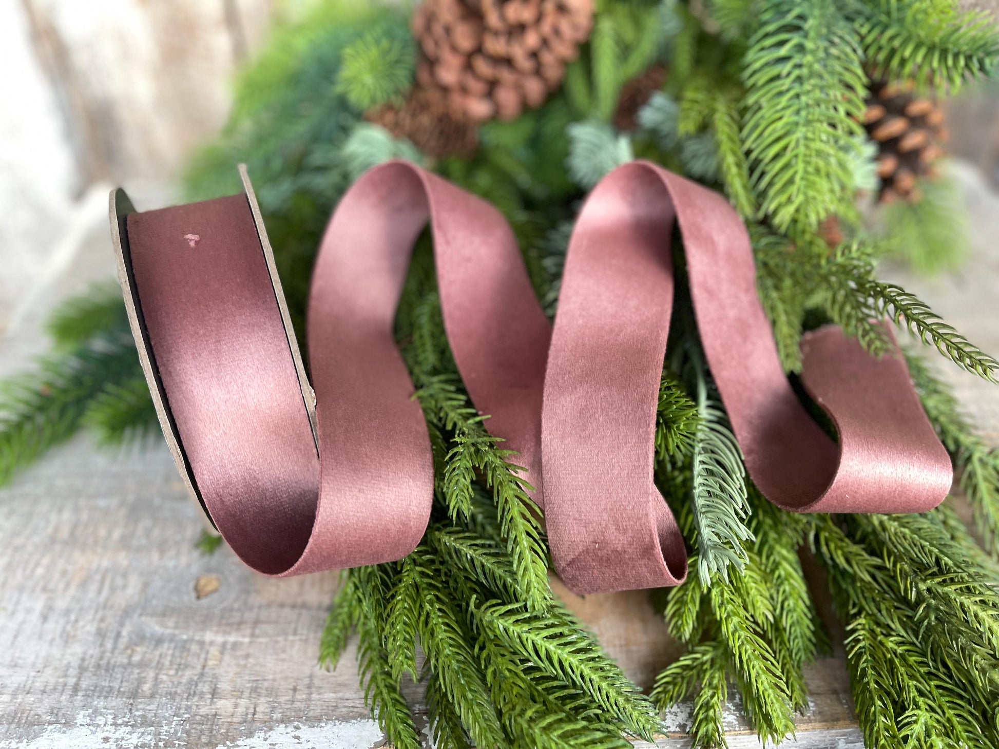 1.5" Pecan Brown Velvet, Double Faced Velvet Ribbon, Unwired Velvet Ribbon