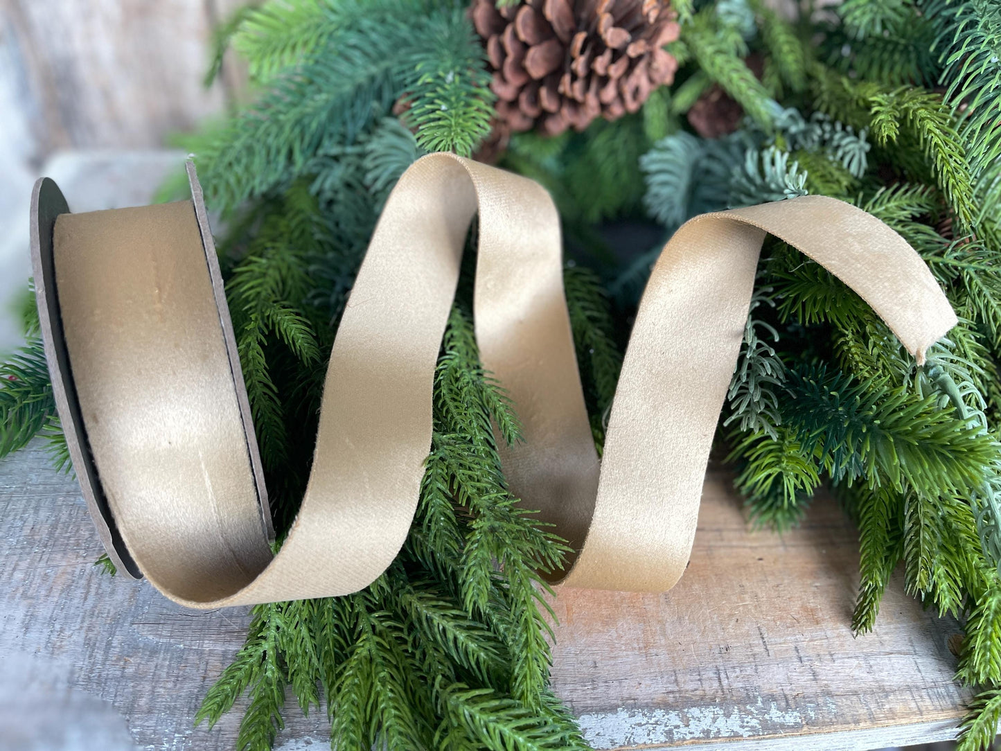 1.5" Gold Velvet, Double Faced Velvet Ribbon, Unwired Velvet Ribbon