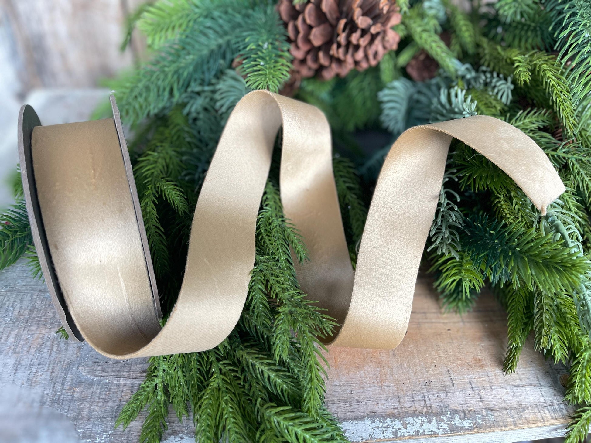 1.5" Gold Velvet, Double Faced Velvet Ribbon, Unwired Velvet Ribbon