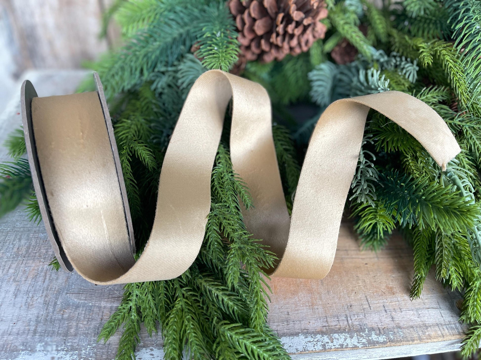 1.5" Gold Velvet, Double Faced Velvet Ribbon, Unwired Velvet Ribbon