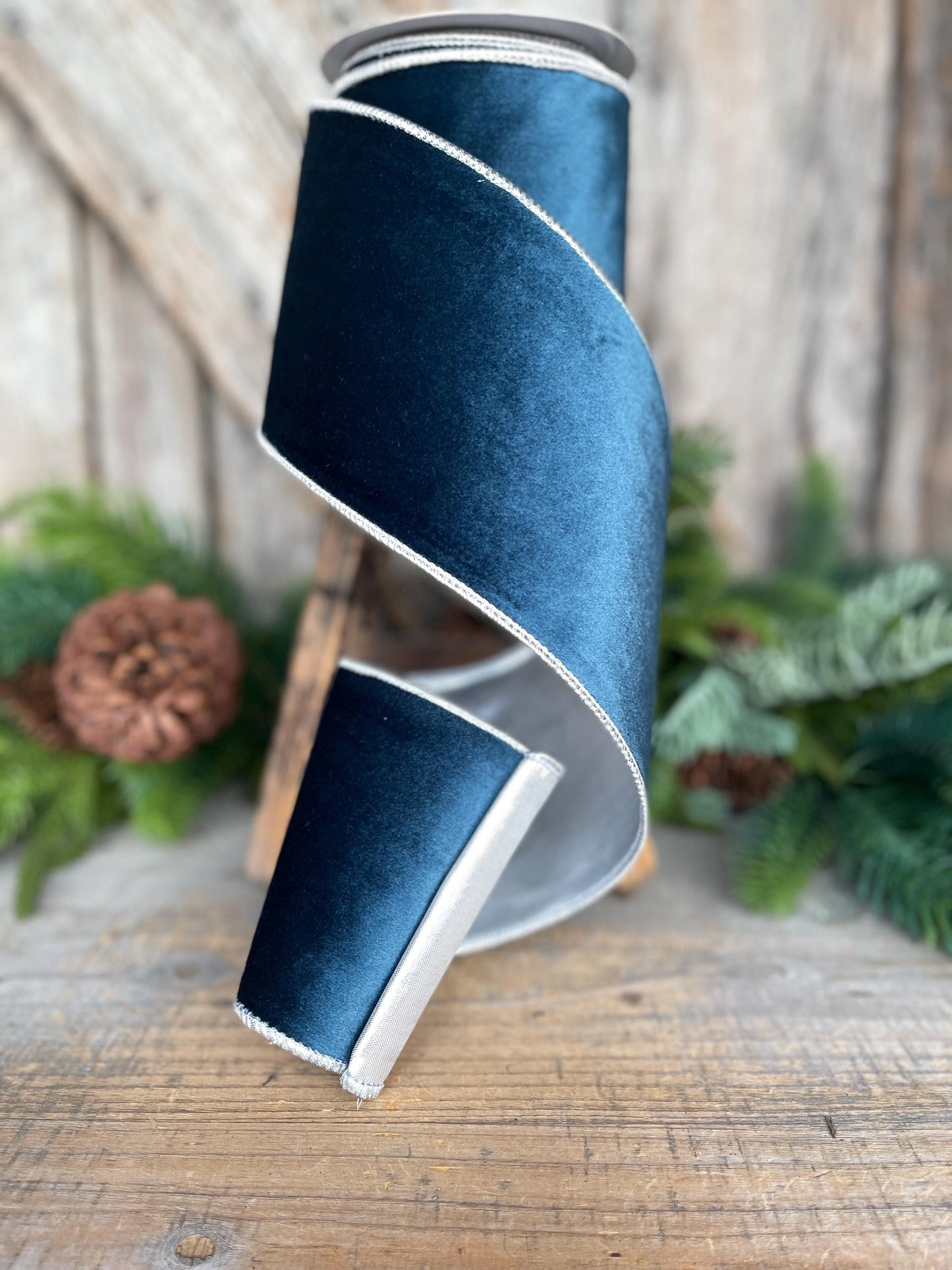 4" Dark Blue Velvet Ribbon, Christmas Ribbon