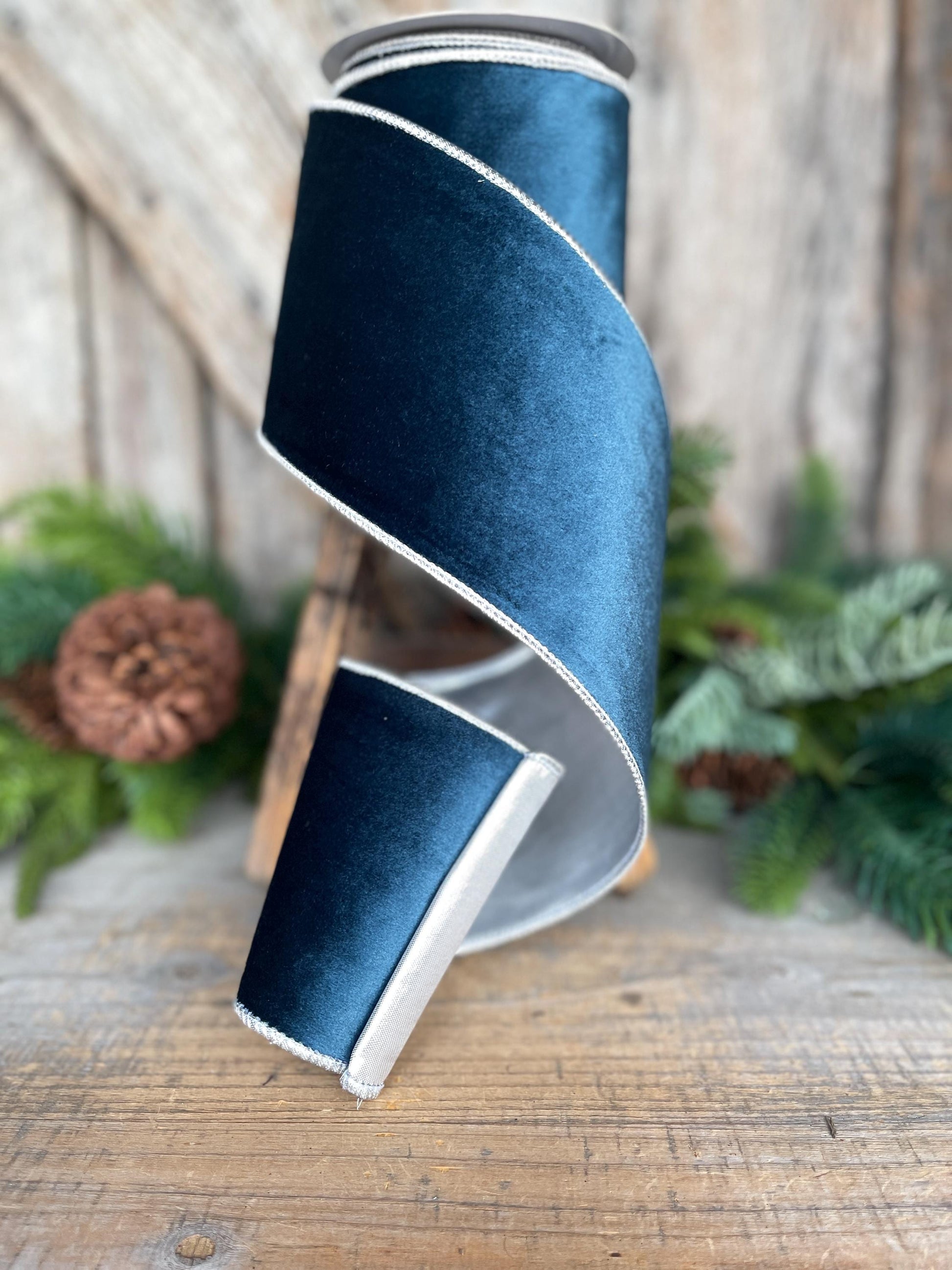 4" Dark Blue Velvet Ribbon, Christmas Ribbon