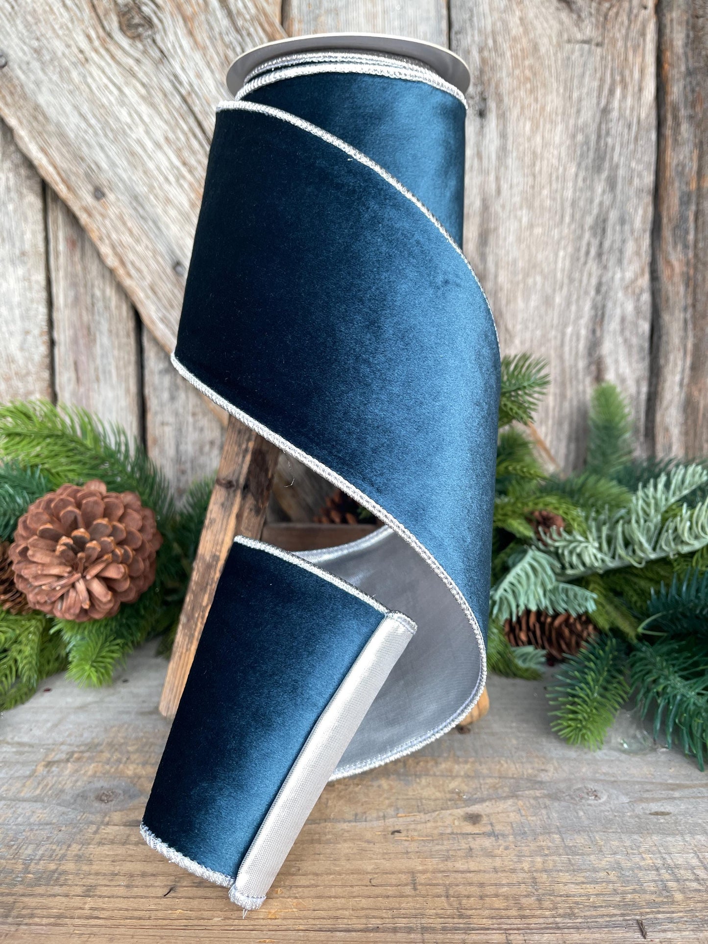 4" Dark Blue Velvet Ribbon, Christmas Ribbon