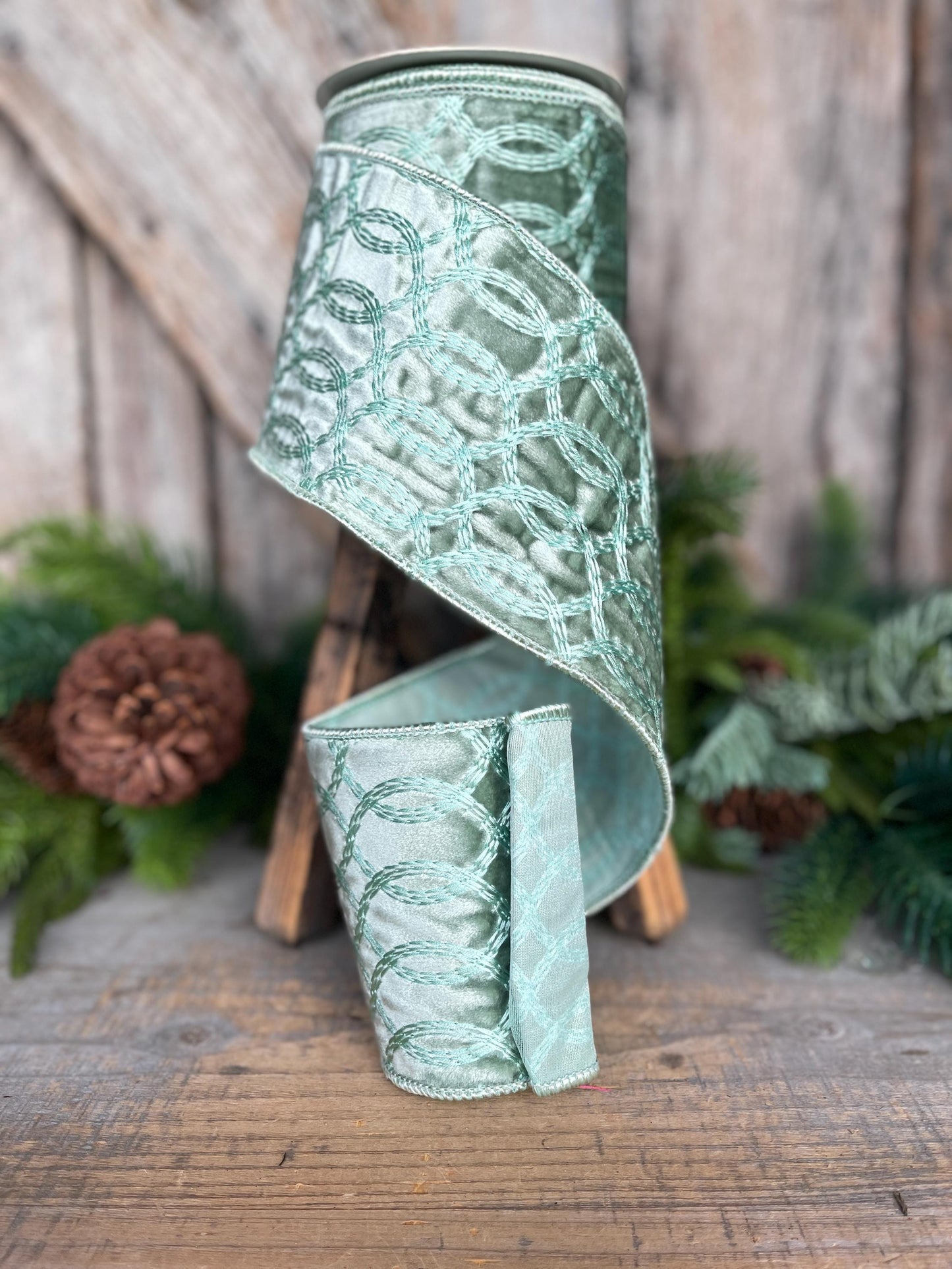4" Aqua Celadon Velvet Ribbon, Celadon Velvet Ribbon, Christmas Ribbon