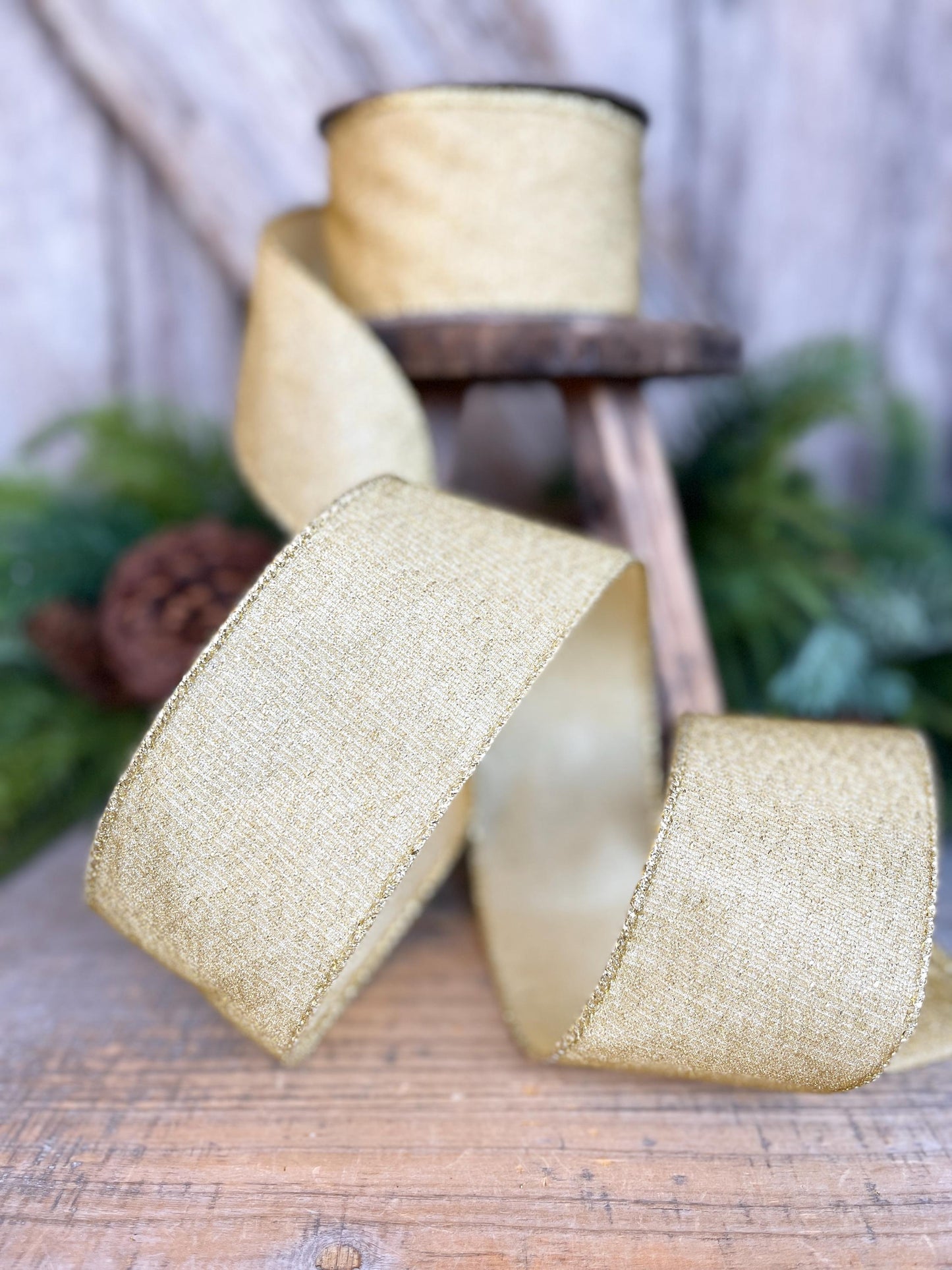 2.5" Gold Ribbon, Christmas Tree Ribbon, Gold Christmas Ribbon