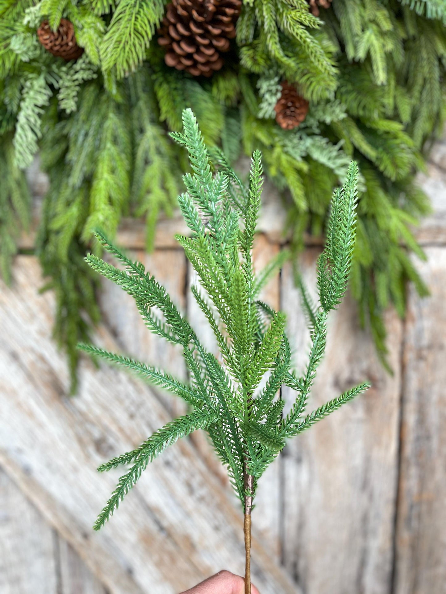 20" Norfolk Pine Spray, Real Touch Norfolk Pine, Artificial Pine Spray, Christmas Greenery