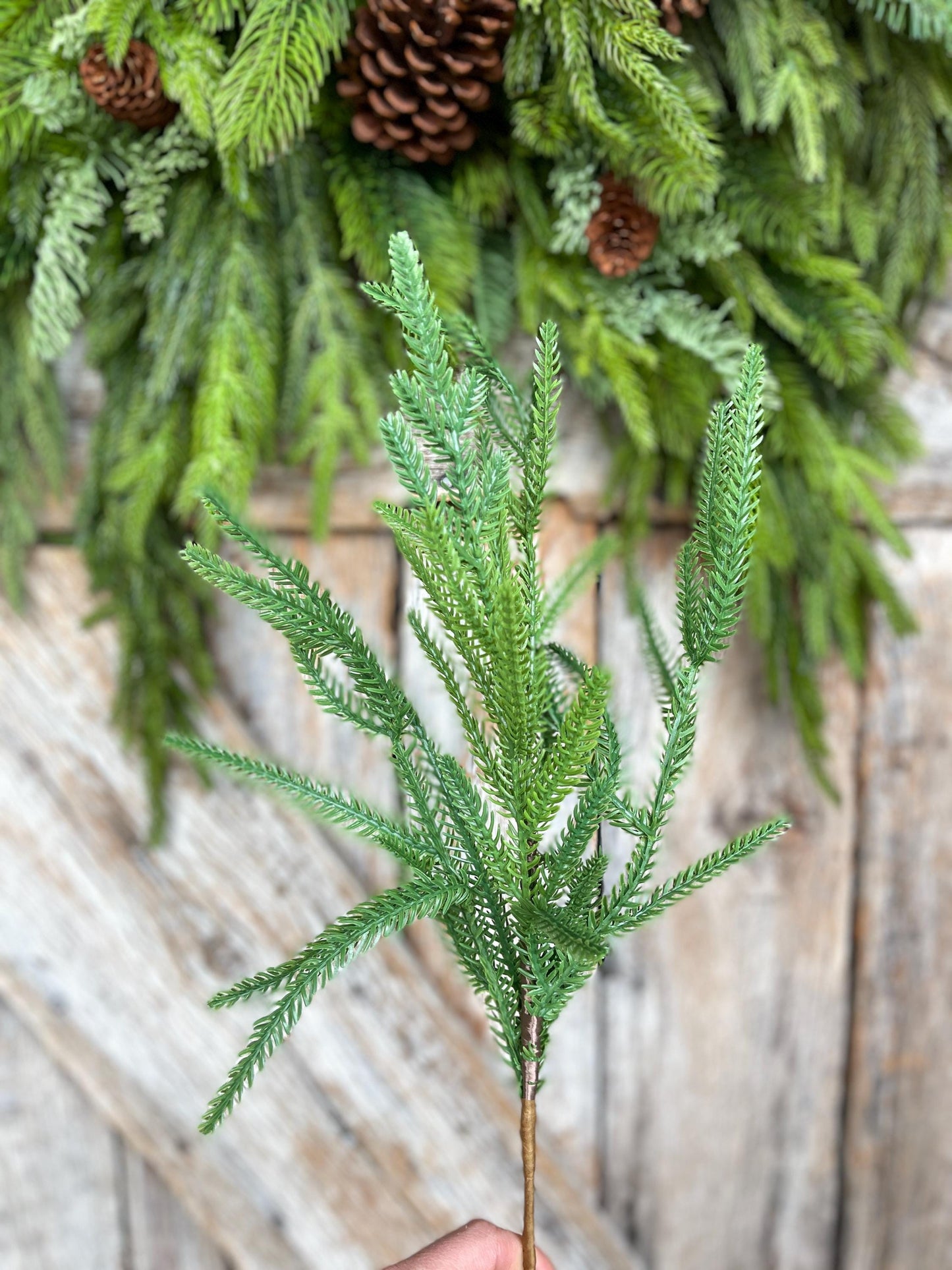 20" Norfolk Pine Spray, Real Touch Norfolk Pine, Artificial Pine Spray, Christmas Greenery