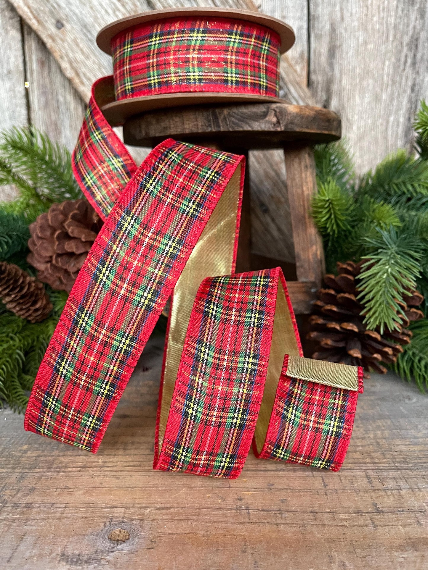 1.5" Traditional CHristmas Plaid, Christmas Plaid Ribbon, Tartan Plaid Ribbon