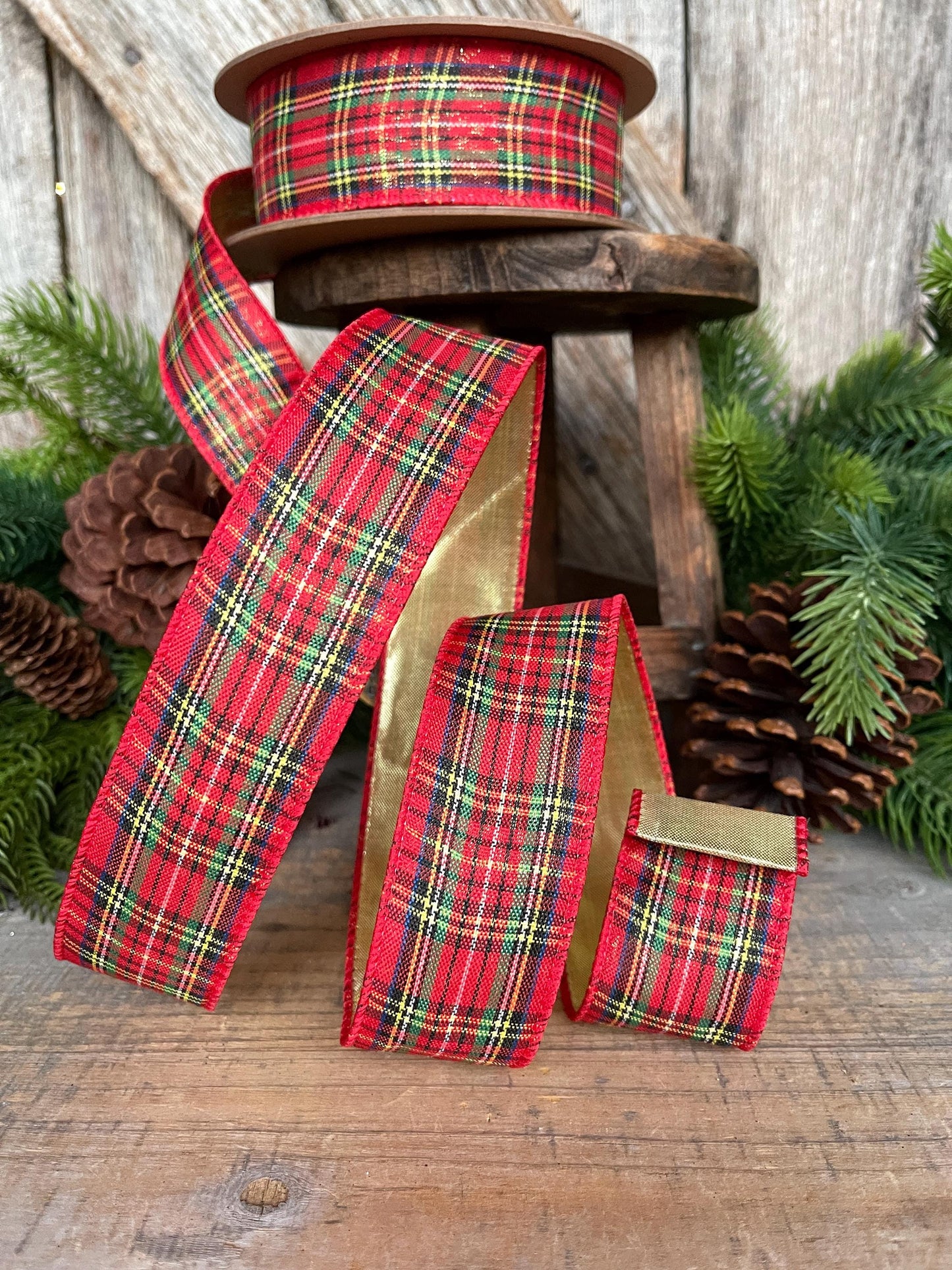 1.5" Traditional CHristmas Plaid, Christmas Plaid Ribbon, Tartan Plaid Ribbon