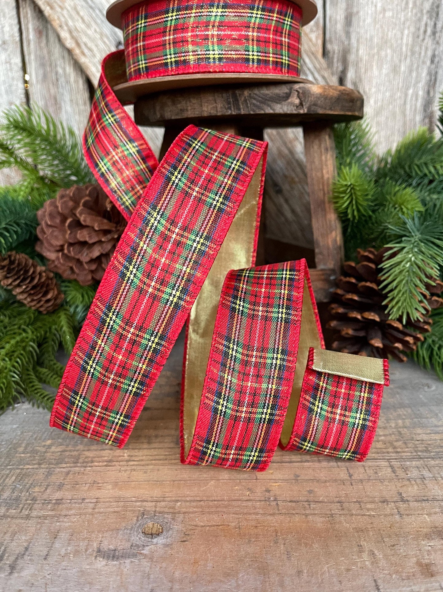 1.5" Traditional CHristmas Plaid, Christmas Plaid Ribbon, Tartan Plaid Ribbon