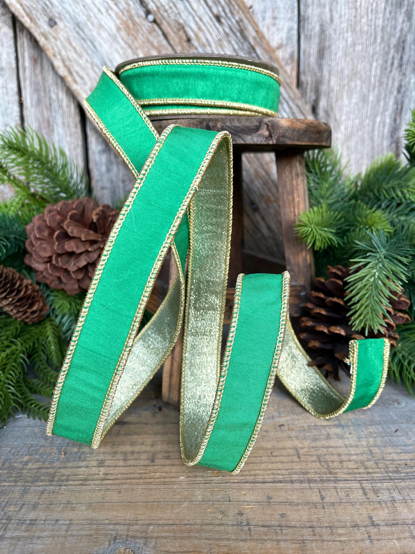 1" Kelly Green Ribbon, Green Gold Ribbon, Christmas Ribbon, Nancy Brown Ribbon