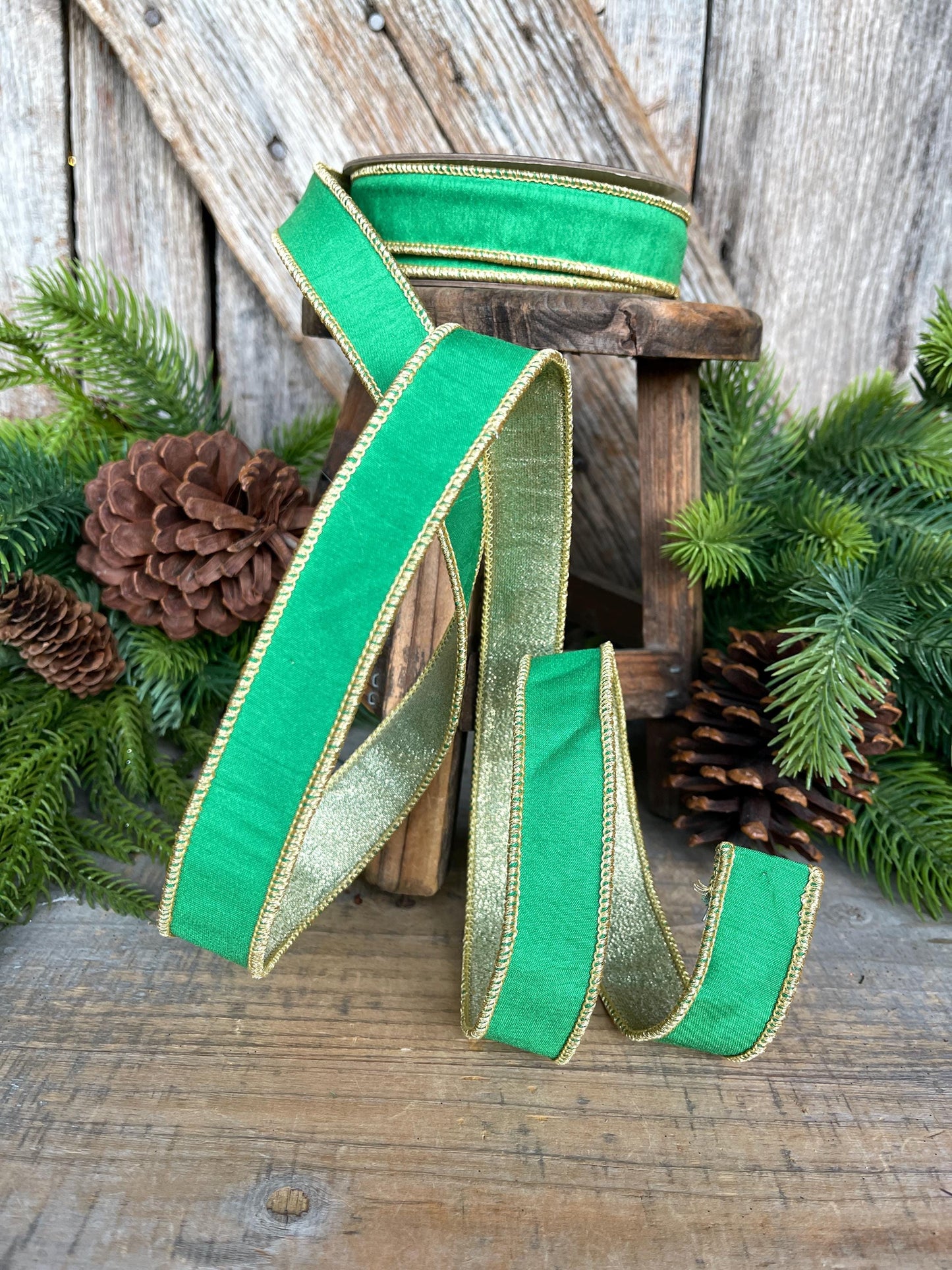 1" Kelly Green Ribbon, Green Gold Ribbon, Christmas Ribbon, Nancy Brown Ribbon