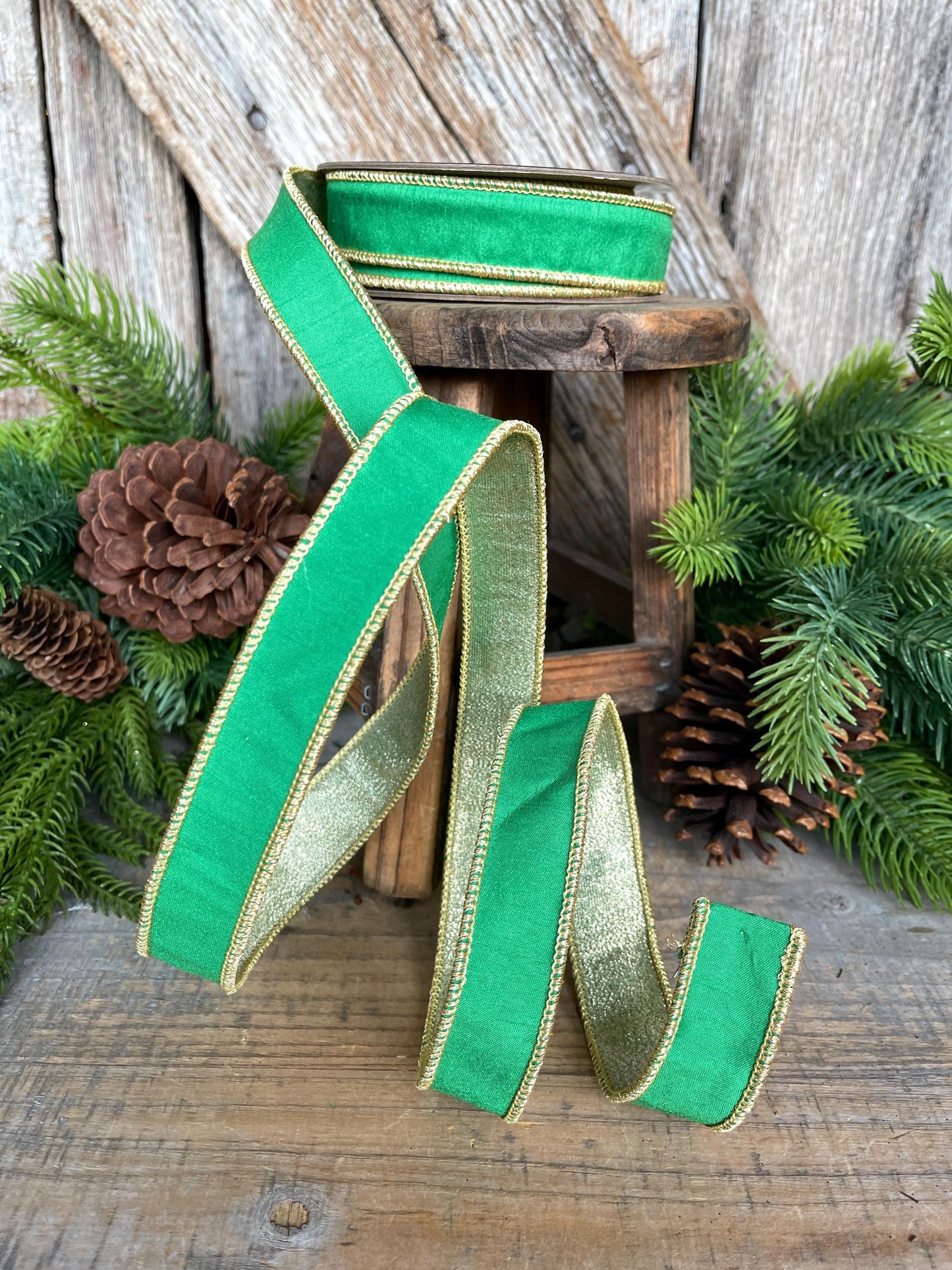1" Kelly Green Ribbon, Green Gold Ribbon, Christmas Ribbon, Nancy Brown Ribbon