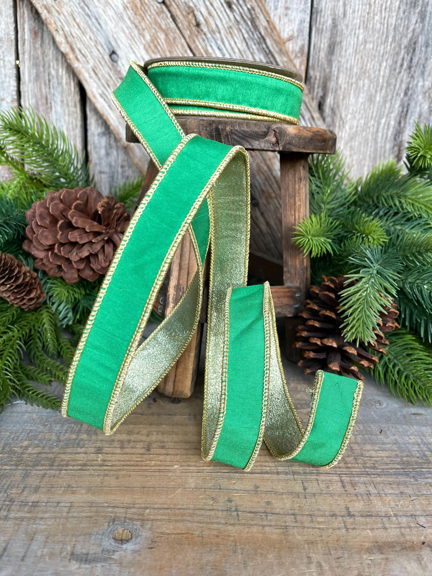 1" Kelly Green Ribbon, Green Gold Ribbon, Christmas Ribbon, Nancy Brown Ribbon