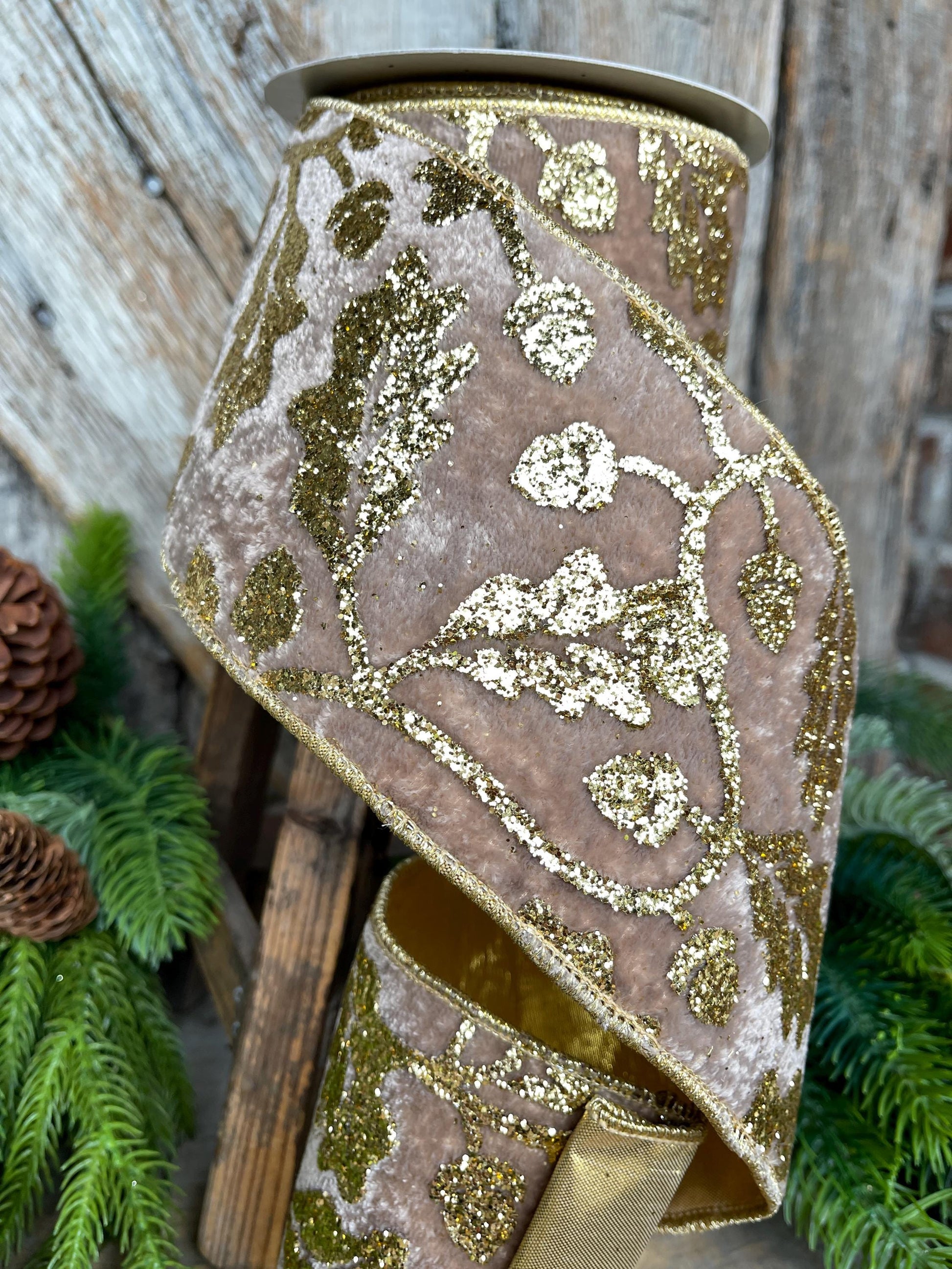 4" Golden Oak Velvet Ribbon, Christmas Ribbon