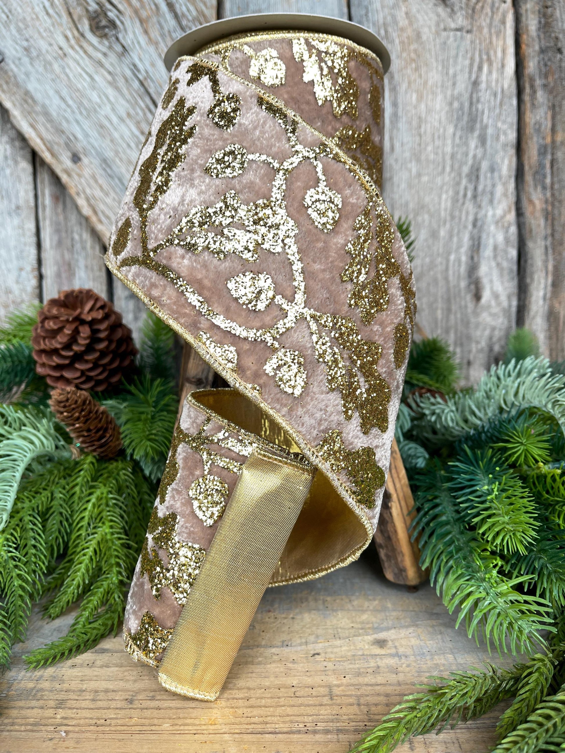 4" Golden Oak Velvet Ribbon, Christmas Ribbon