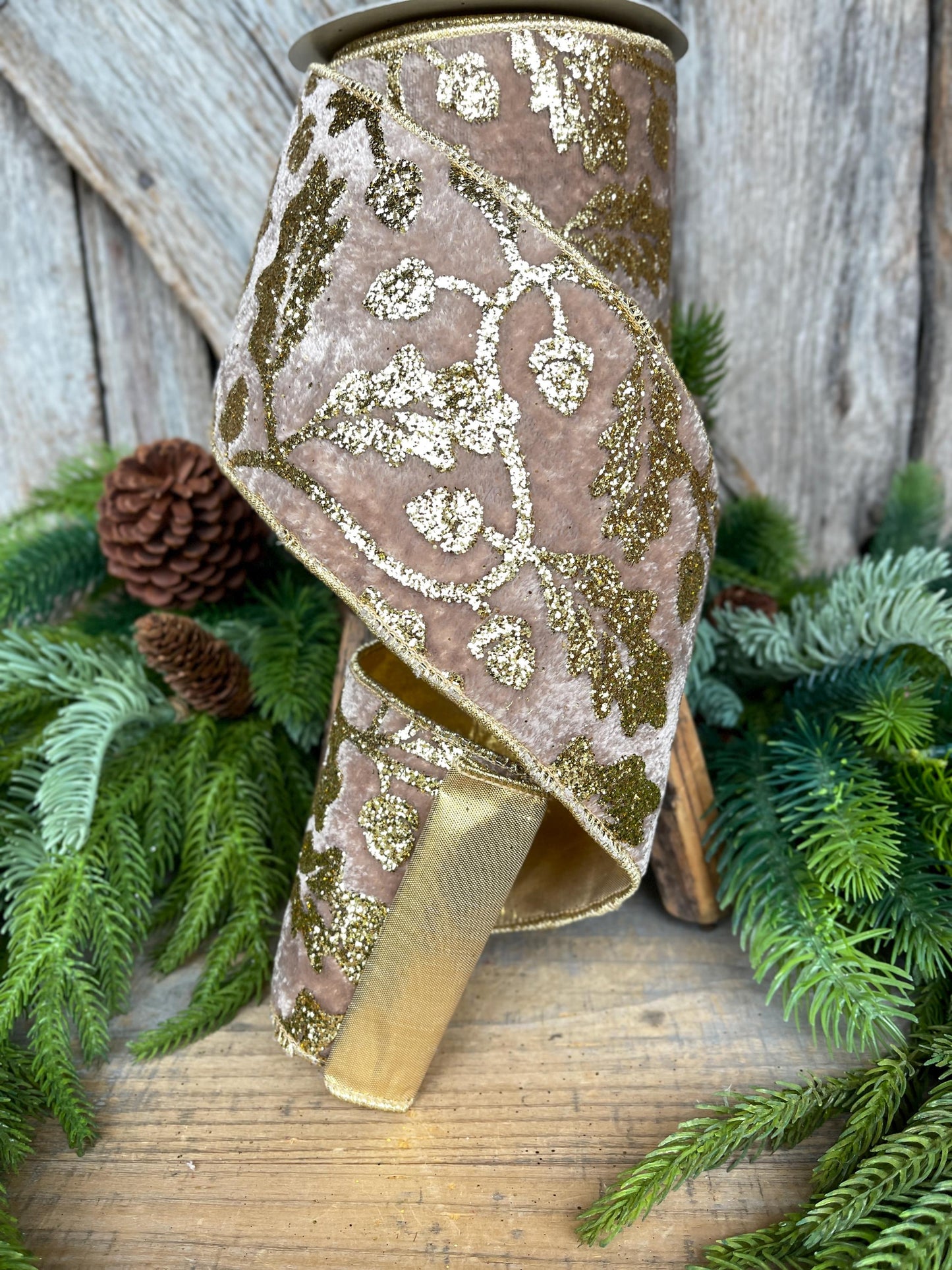 4" Golden Oak Velvet Ribbon, Christmas Ribbon
