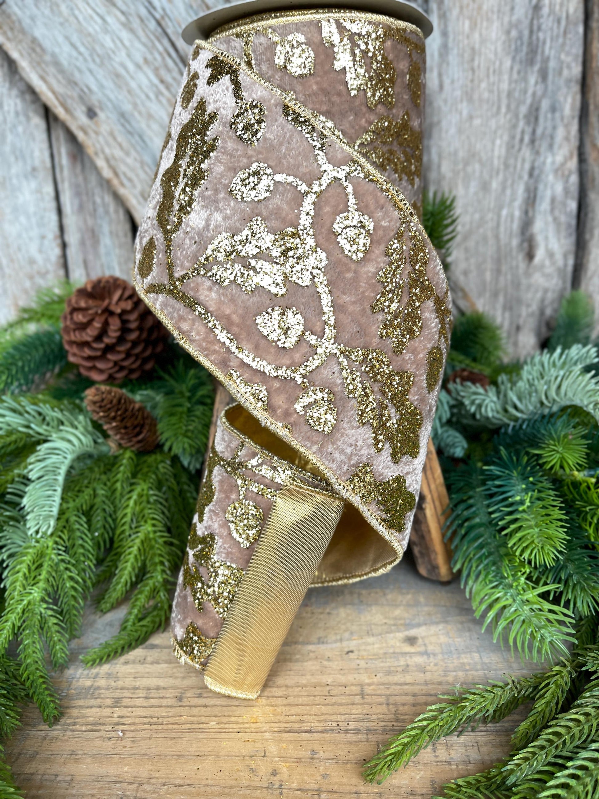 4" Golden Oak Velvet Ribbon, Christmas Ribbon