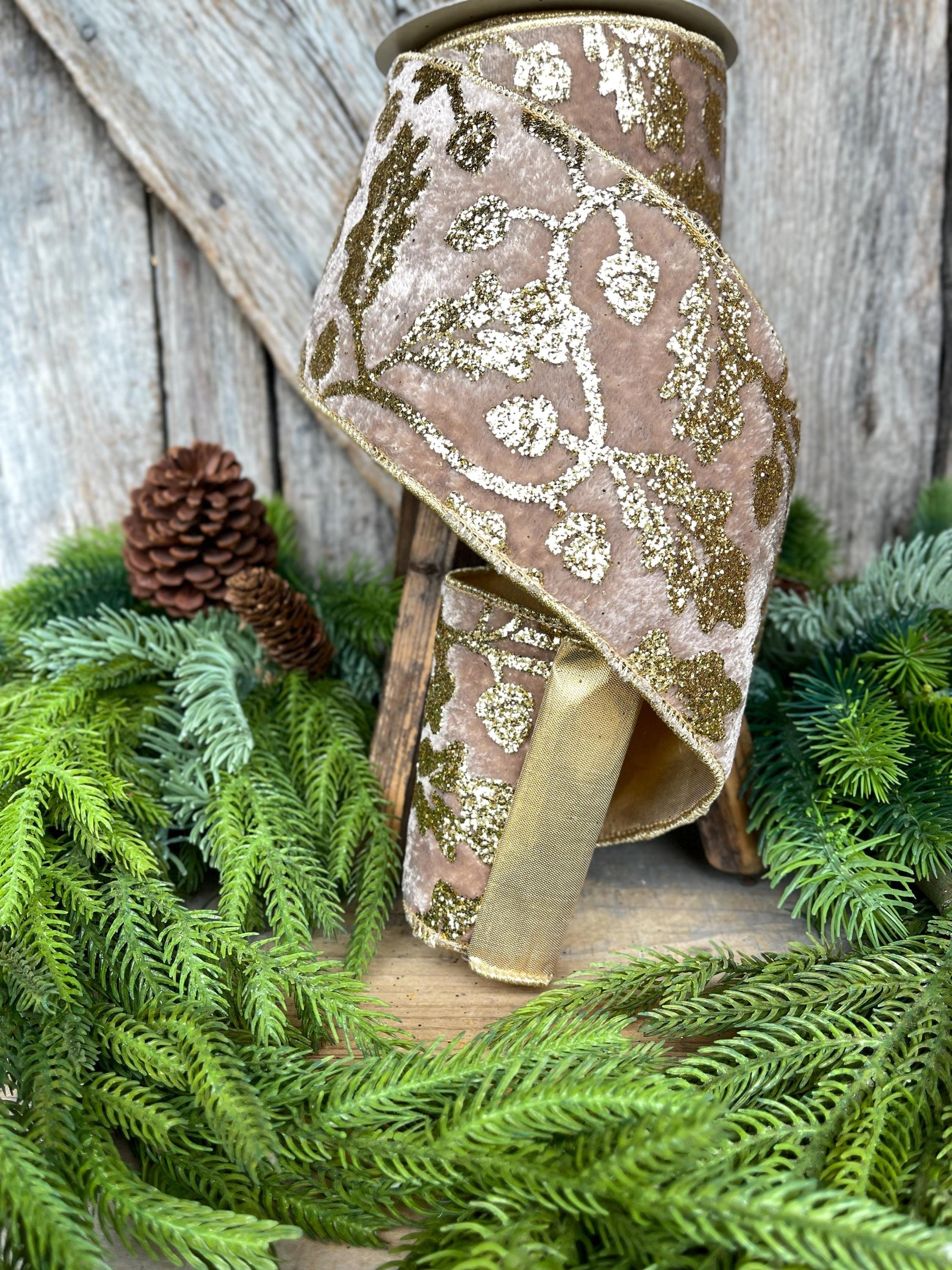 4" Golden Oak Velvet Ribbon, Christmas Ribbon