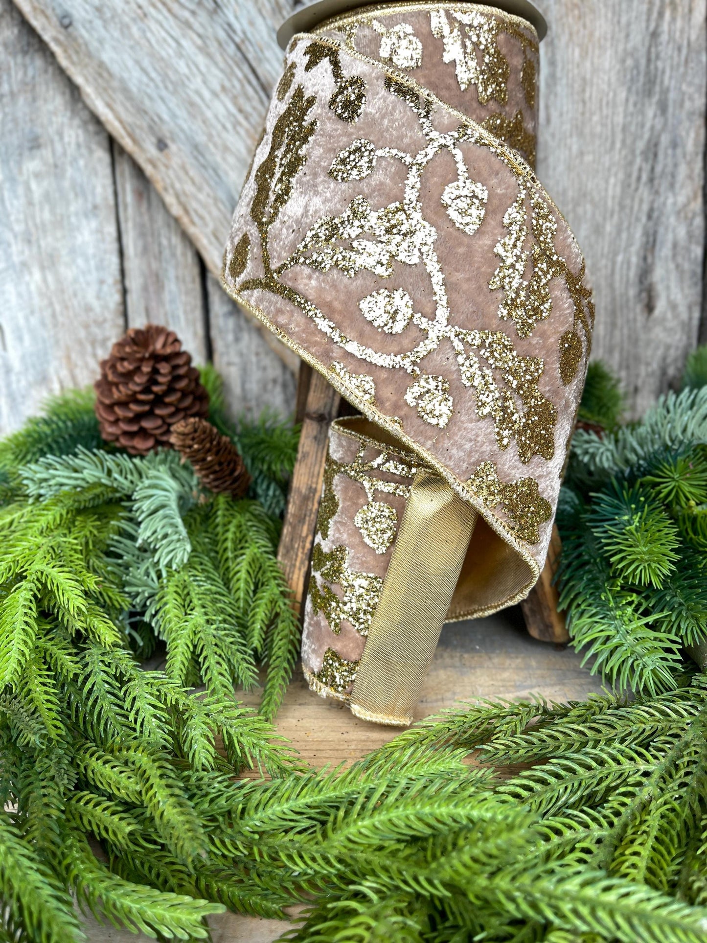 4" Golden Oak Velvet Ribbon, Christmas Ribbon