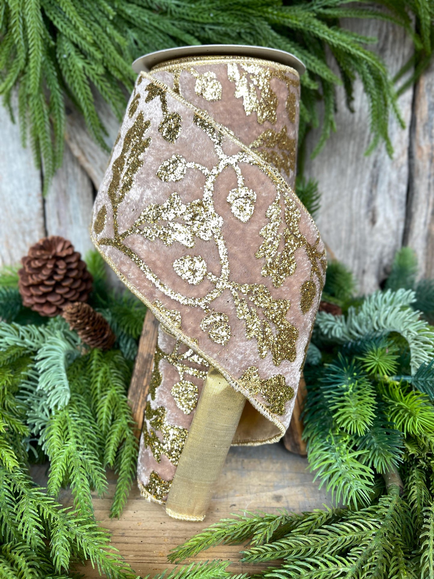 4" Golden Oak Velvet Ribbon, Christmas Ribbon