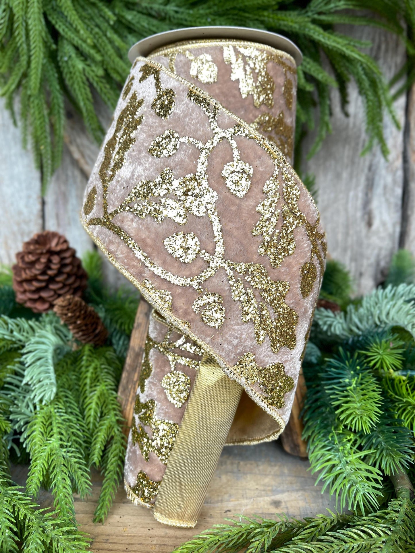 4" Golden Oak Velvet Ribbon, Christmas Ribbon