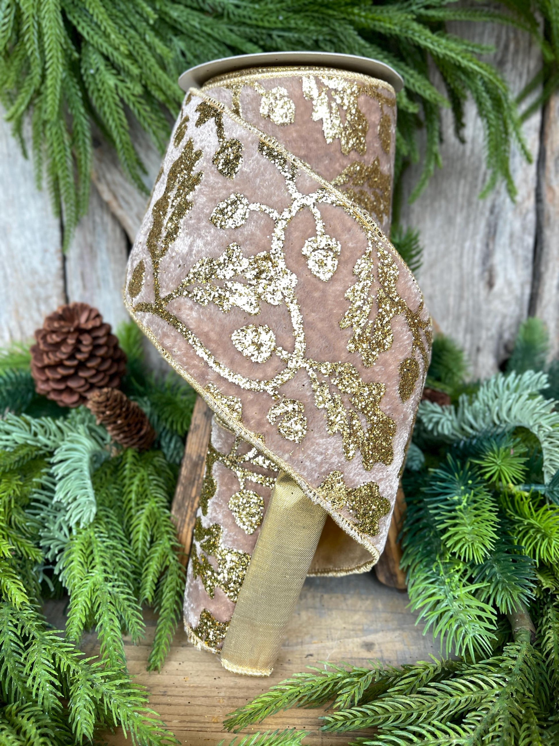 4" Golden Oak Velvet Ribbon, Christmas Ribbon