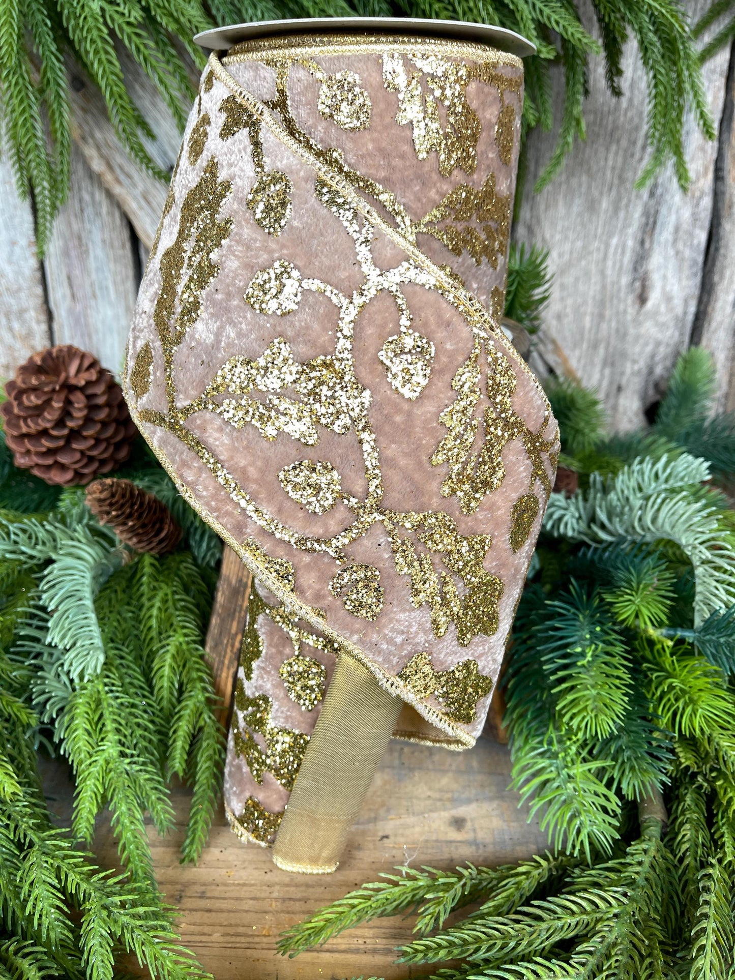 4" Golden Oak Velvet Ribbon, Christmas Ribbon