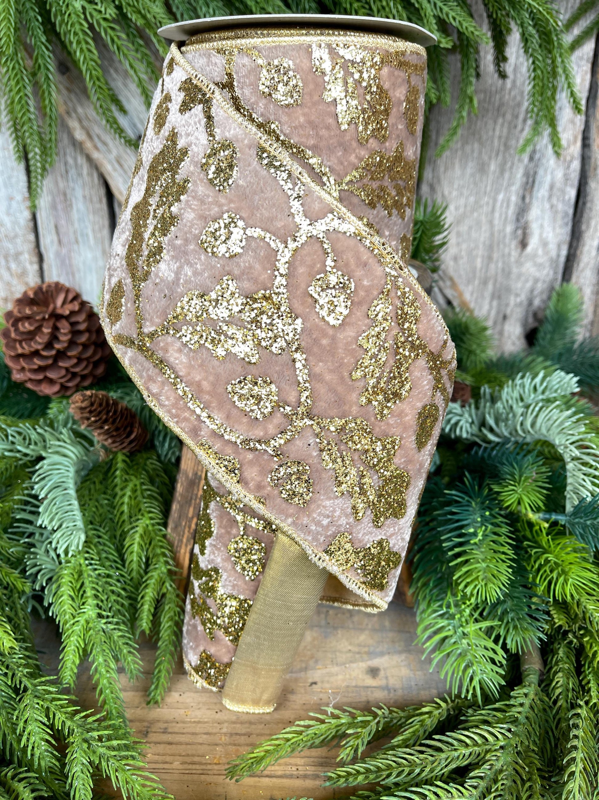 4" Golden Oak Velvet Ribbon, Christmas Ribbon