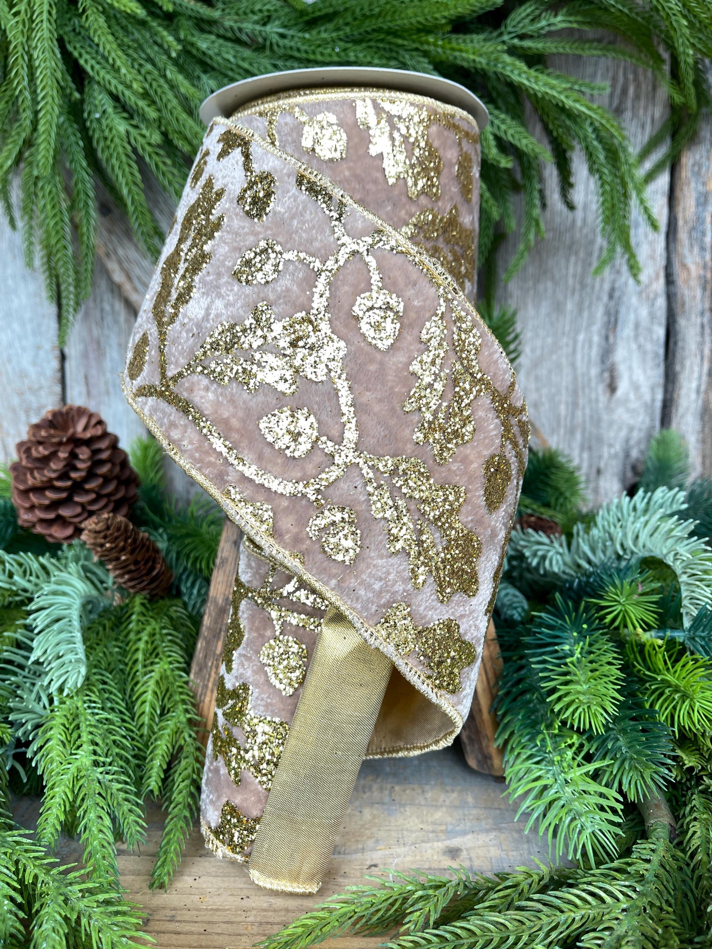 4" Golden Oak Velvet Ribbon, Christmas Ribbon