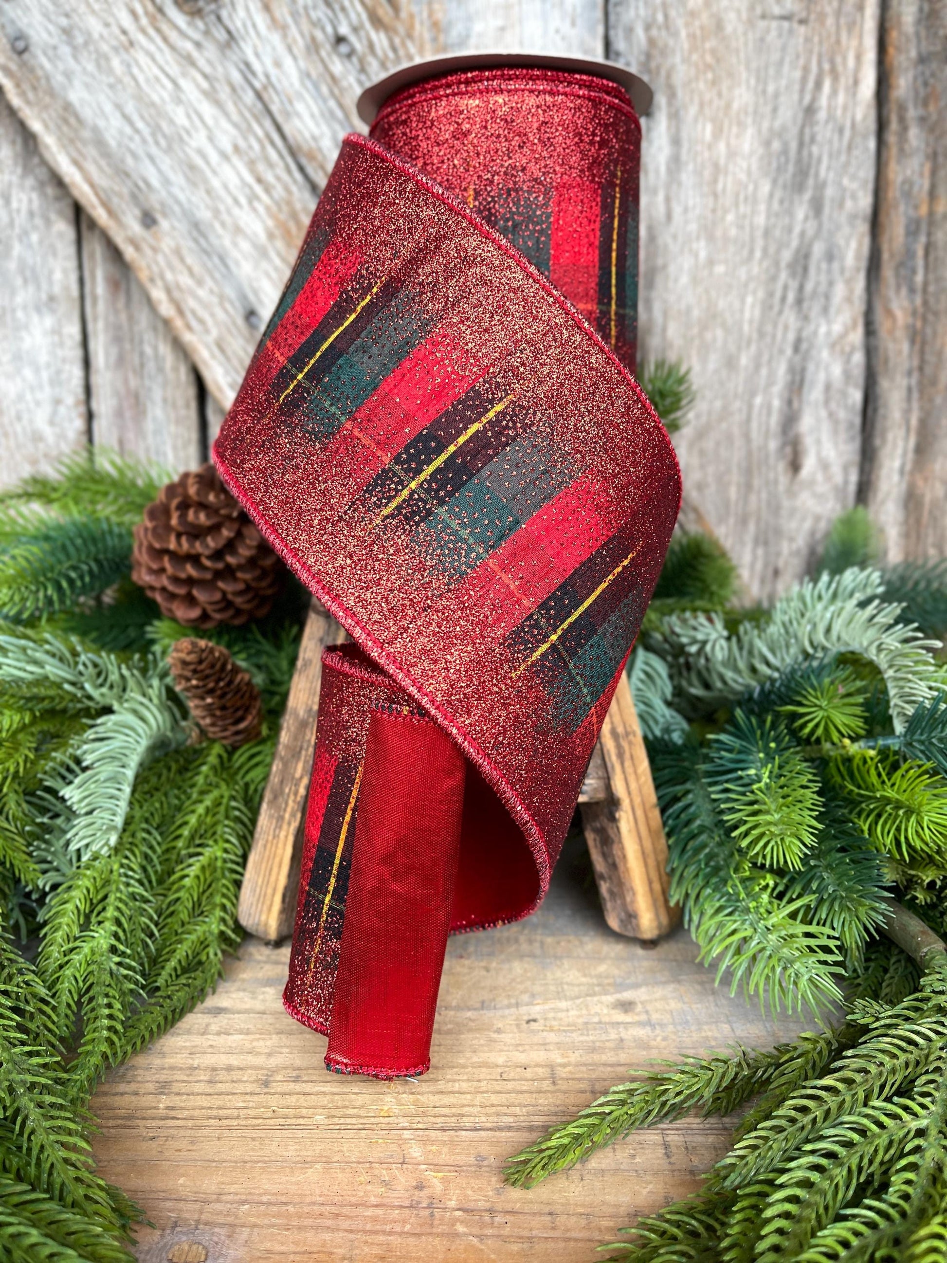 4" Red Tartan Plaid Ribbon, Christmas Plaid Ribbon