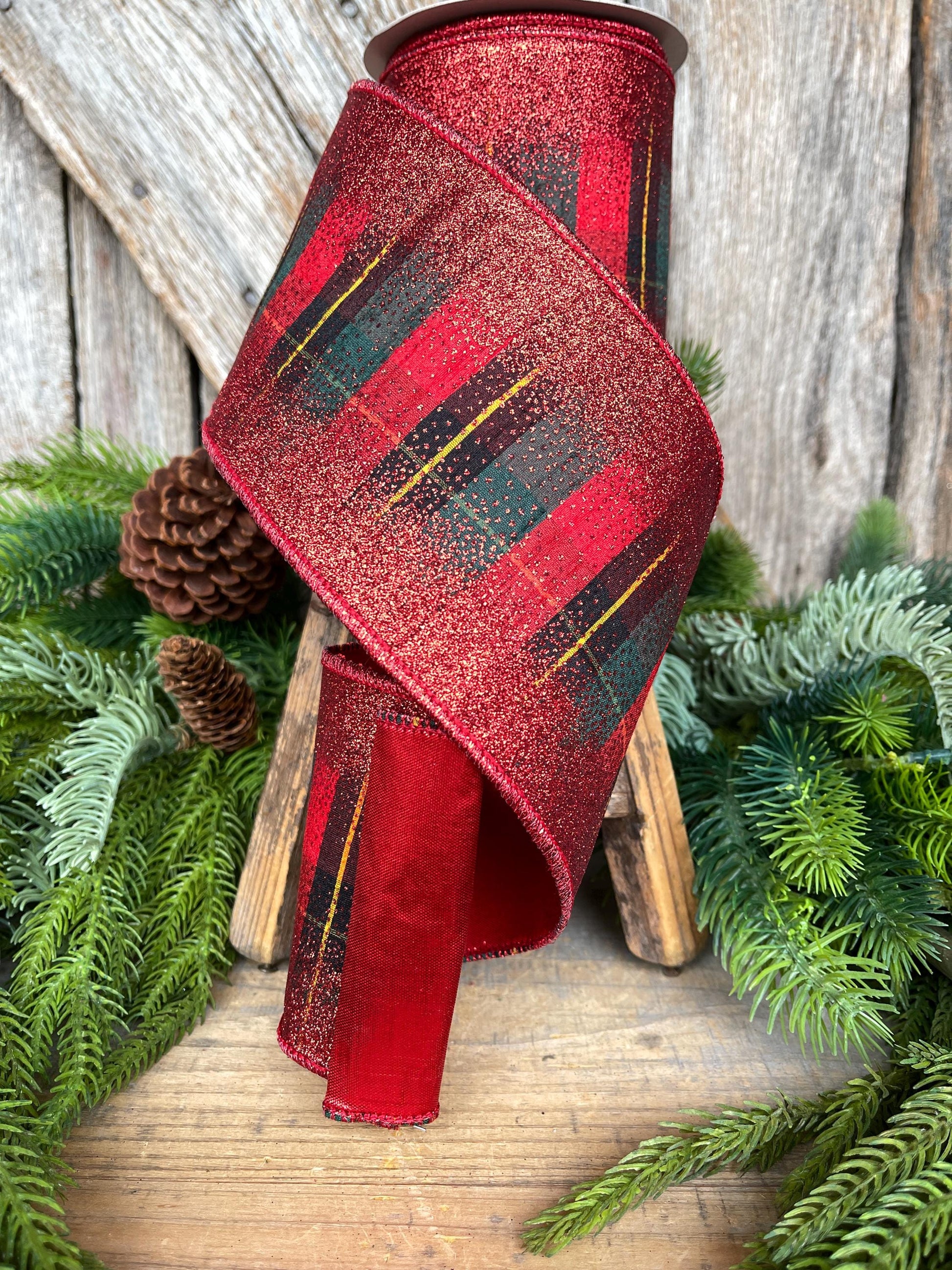 4" Red Tartan Plaid Ribbon, Christmas Plaid Ribbon