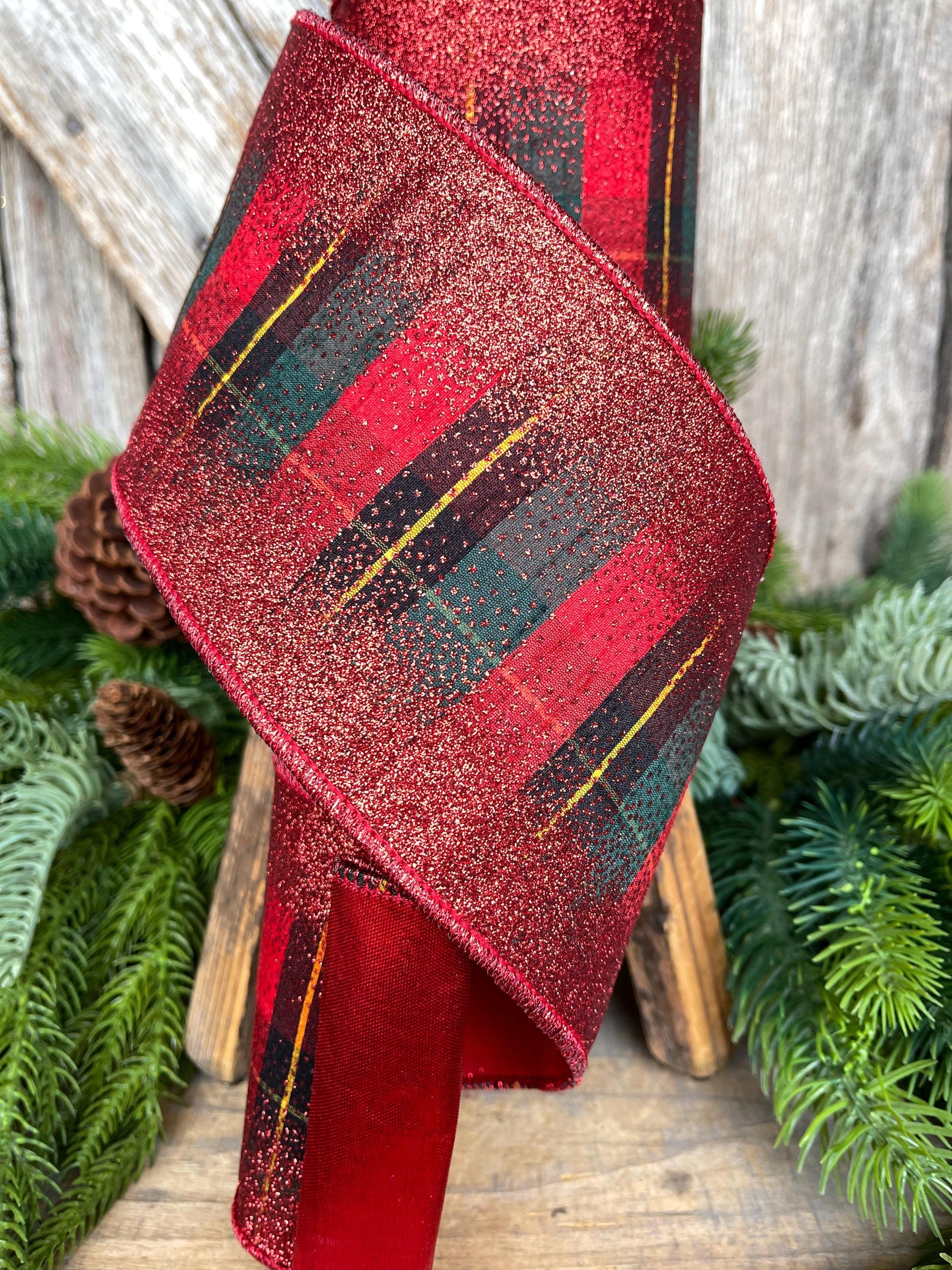 4" Red Tartan Plaid Ribbon, Christmas Plaid Ribbon