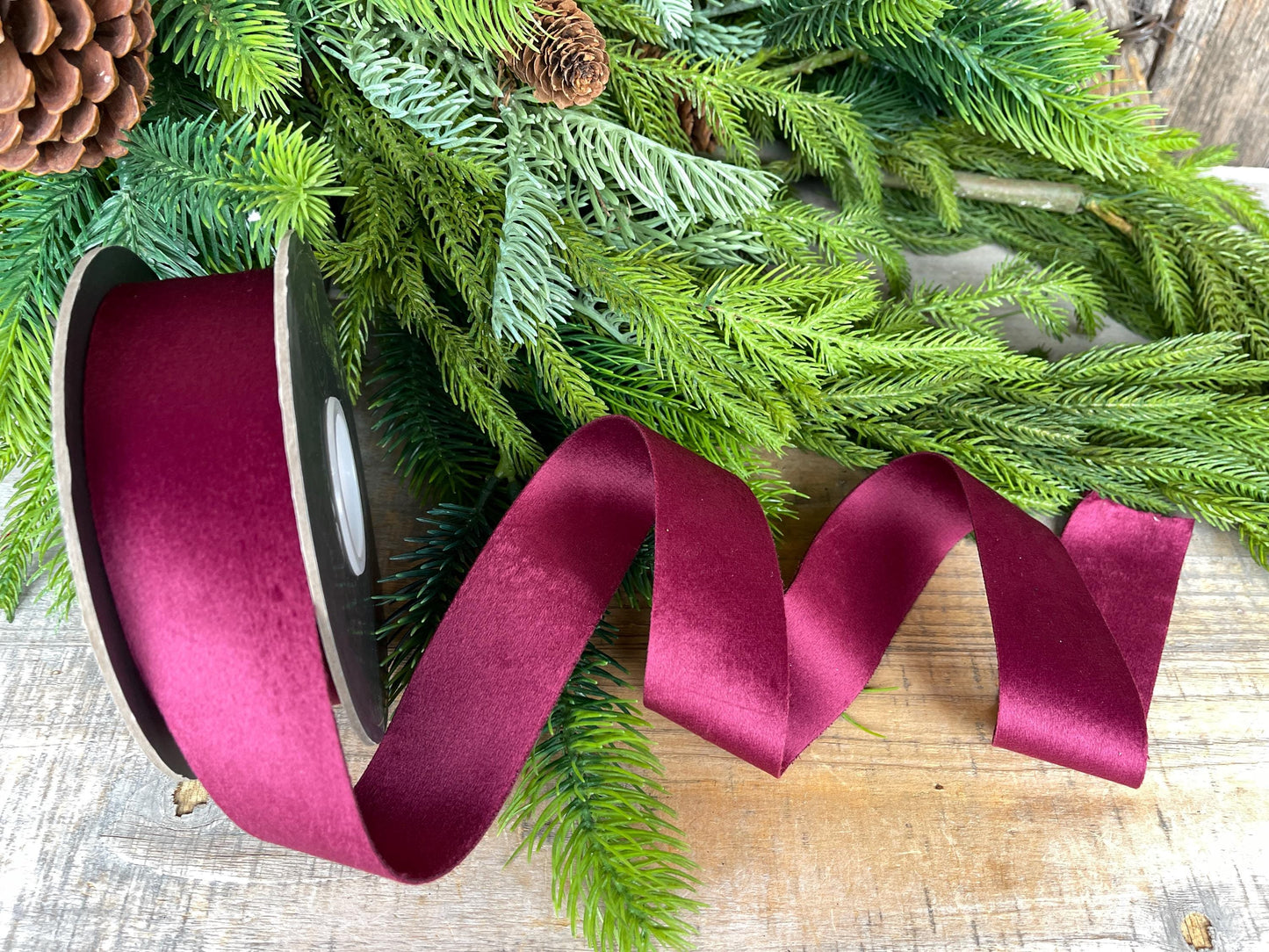 1.5" Burgundy Velvet Ribbon, Double Faced Velvet Ribbon, Unwired Velvet Ribbon