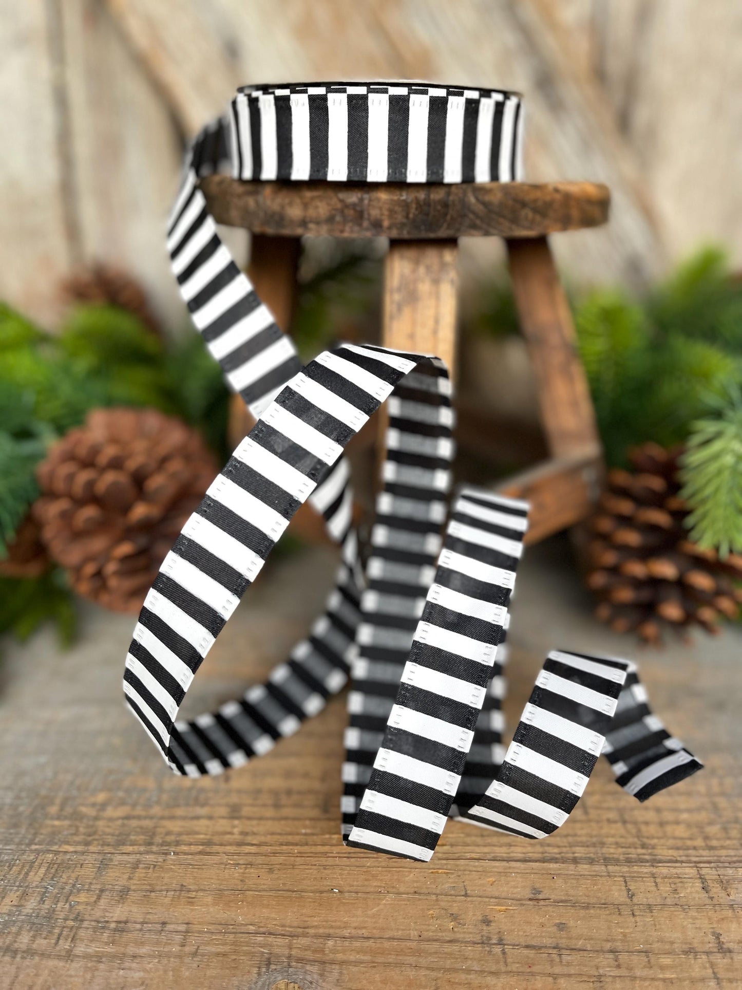 7/8" Black White Stripe Ribbon, Narrow Ribbon, Christmas Bow Ribbon