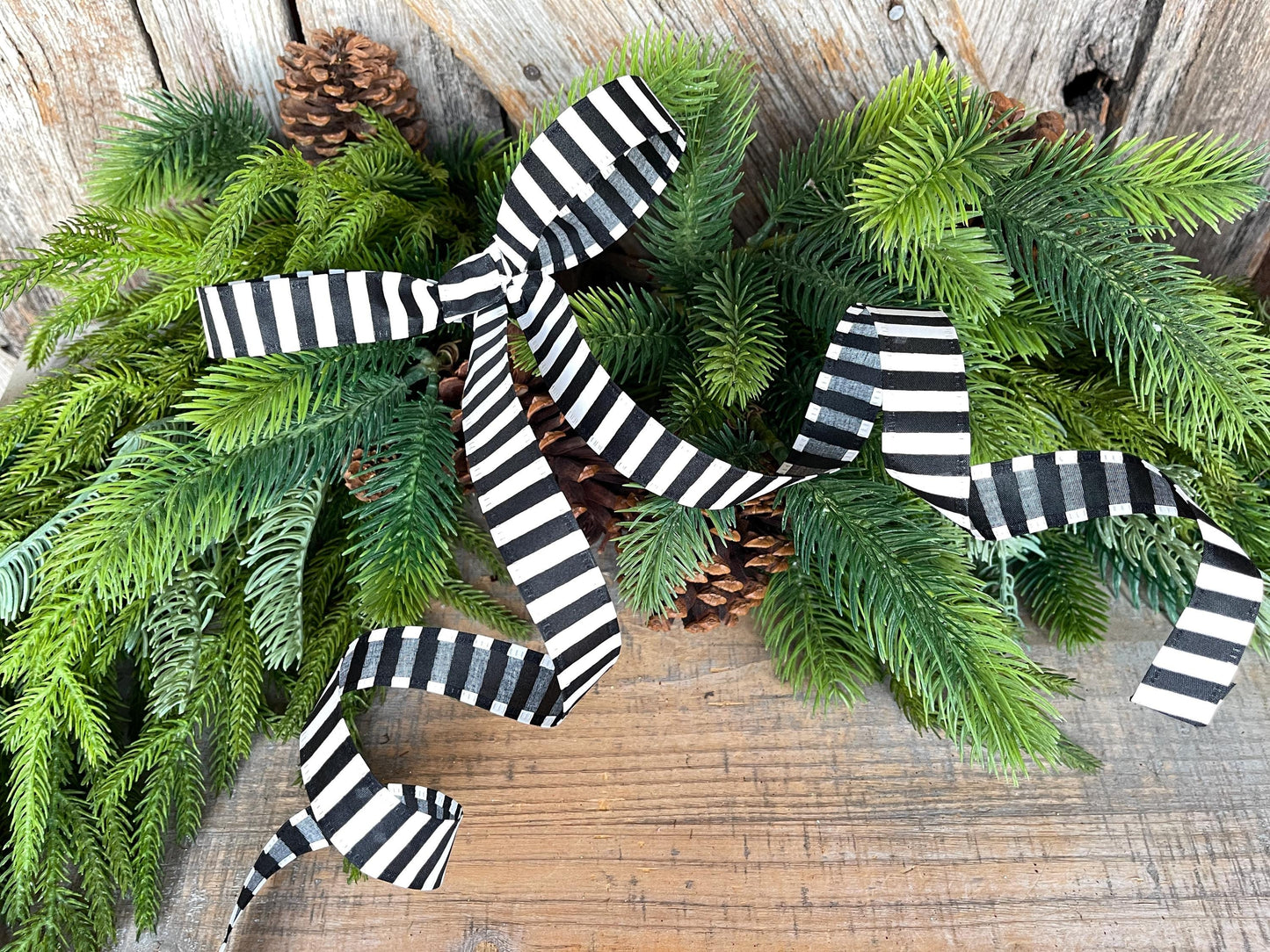 7/8" Black White Stripe Ribbon, Narrow Ribbon, Christmas Bow Ribbon