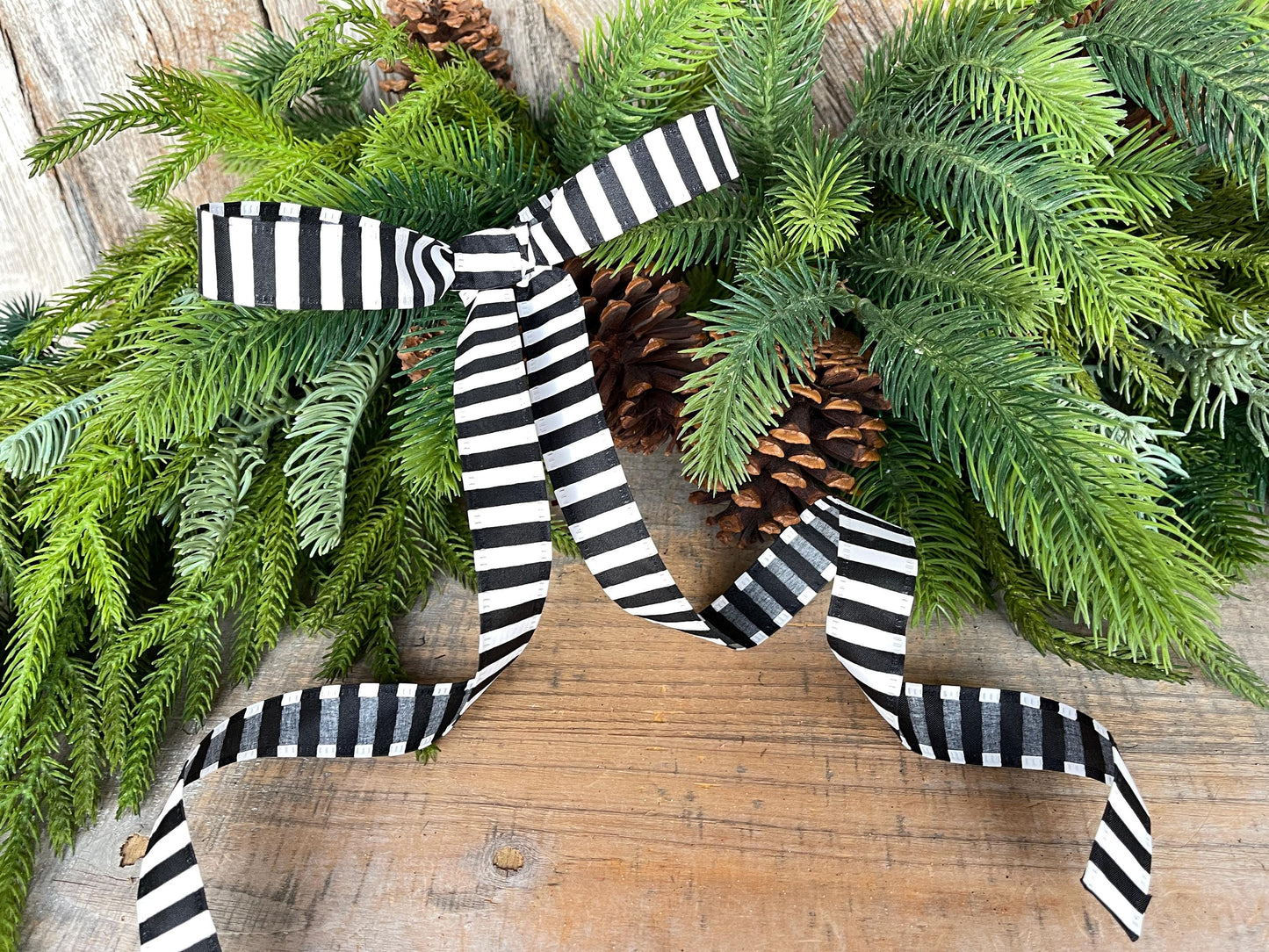 7/8" Black White Stripe Ribbon, Narrow Ribbon, Christmas Bow Ribbon