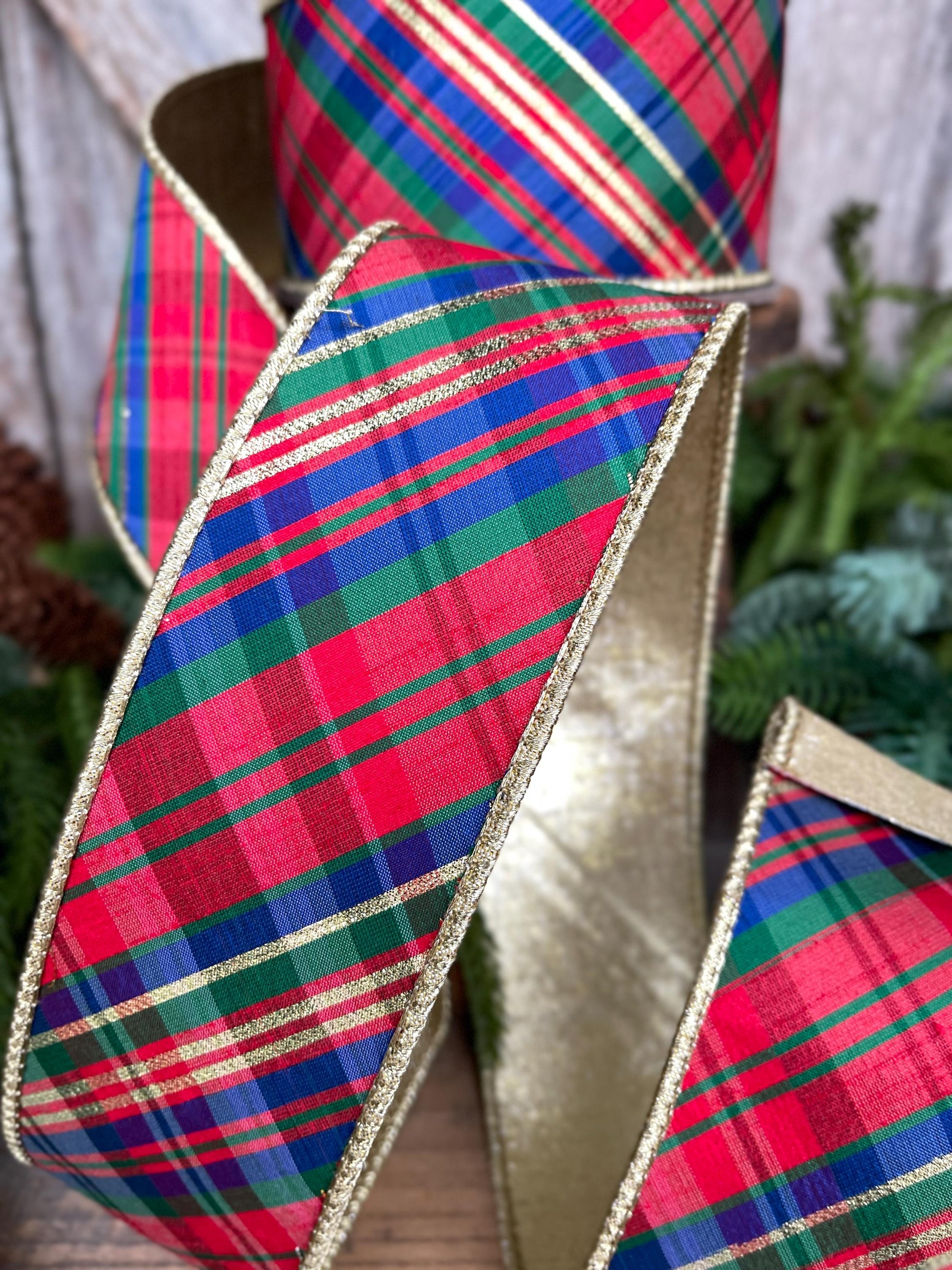 2.5" Christmas Plaid Ribbon, Red Blue Plaid Ribbon, Tartan Plaid Ribbon, Yuletide Plaid Ribbon