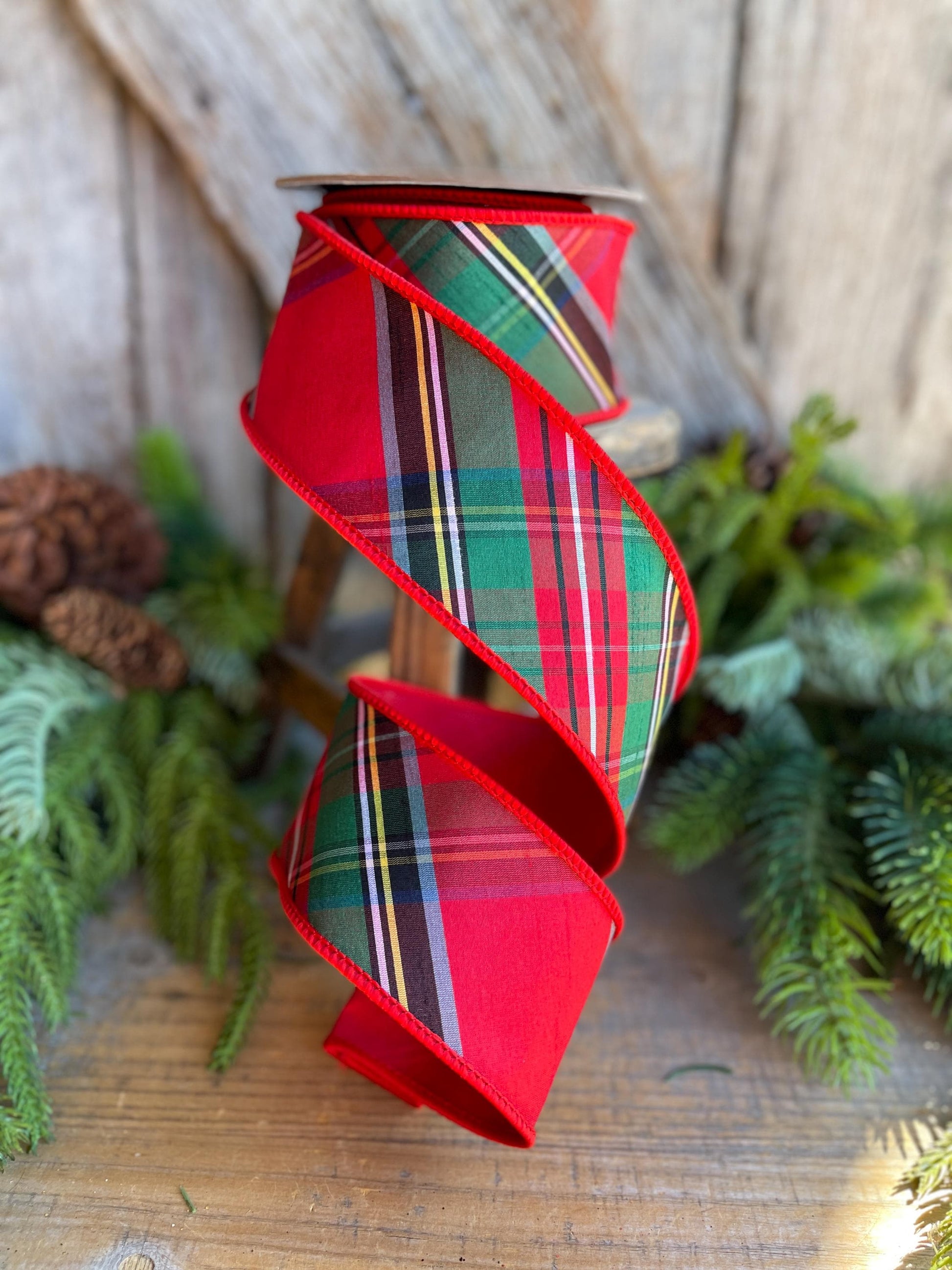 2.5" Traditional CHristmas Plaid, Wired Ribbon, Red Blue Chirstmas Plaid RIbbon, RIbbon for Treee, Christmas Plaid