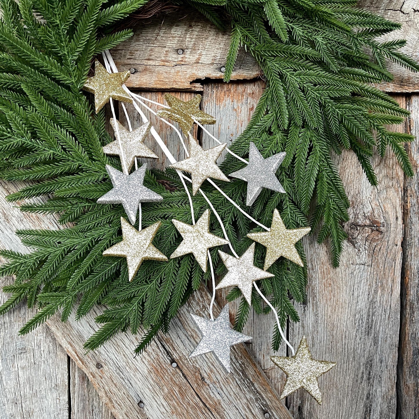 34' Gold Silver Star Spray, Christmas Tree Spray, Tree Topper Spray