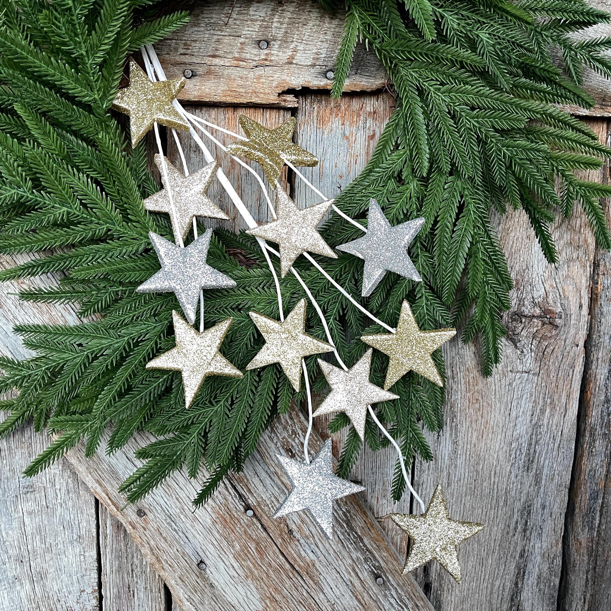 34' Gold Silver Star Spray, Christmas Tree Spray, Tree Topper Spray