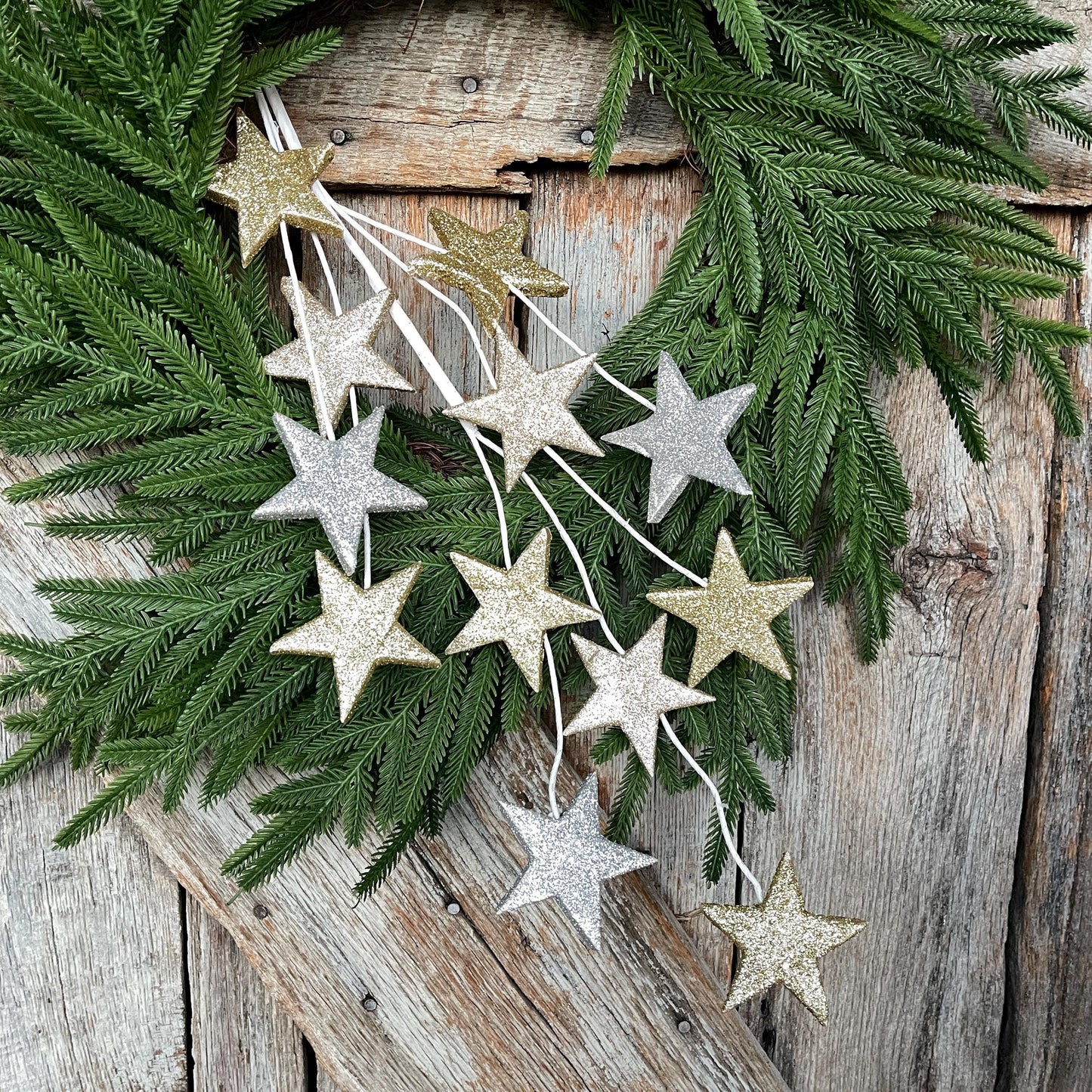 34' Gold Silver Star Spray, Christmas Tree Spray, Tree Topper Spray