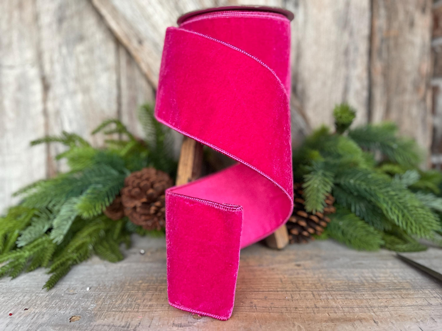 4" Hot Pink Velvet Ribbon, Christmas Ribbon, Hot Pink Ribbon for Christmas Tree