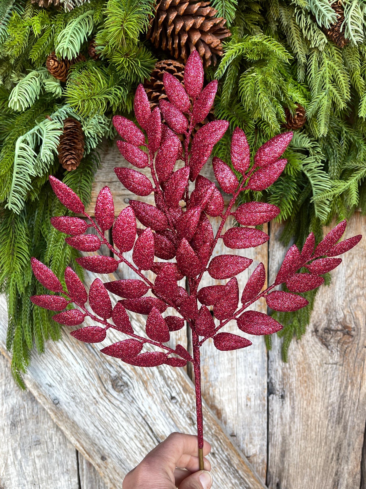 22" Burgundy Honey Locust Spray, Christmas Spray, Burgundy Christmas Tree Spray,