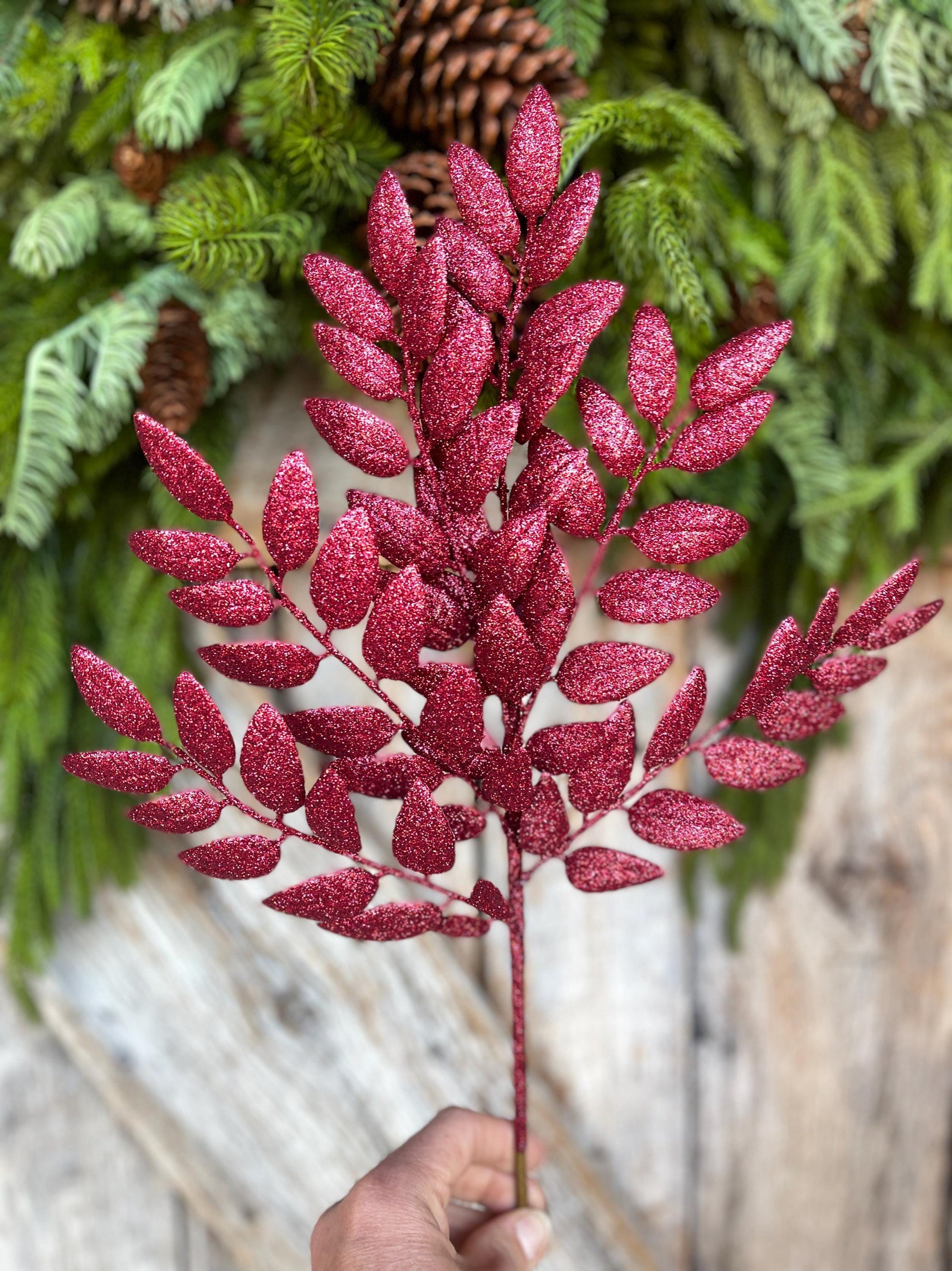 22" Burgundy Honey Locust Spray, Christmas Spray, Burgundy Christmas Tree Spray,