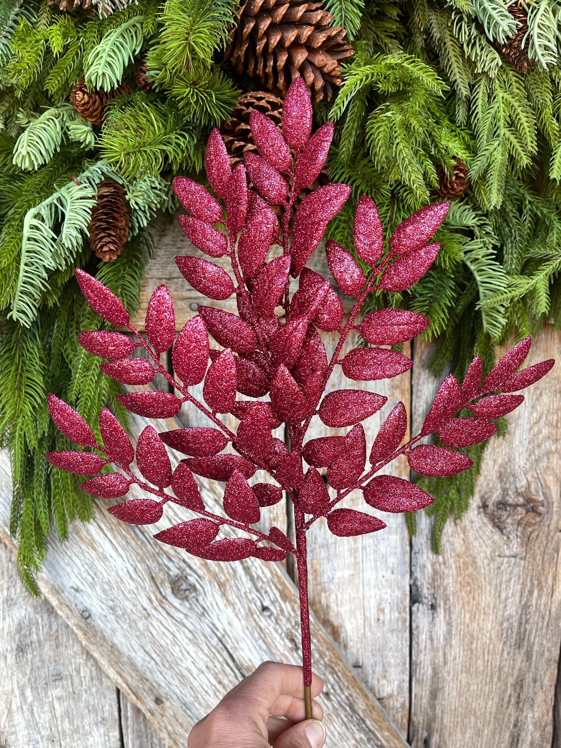 22" Burgundy Honey Locust Spray, Christmas Spray, Burgundy Christmas Tree Spray,