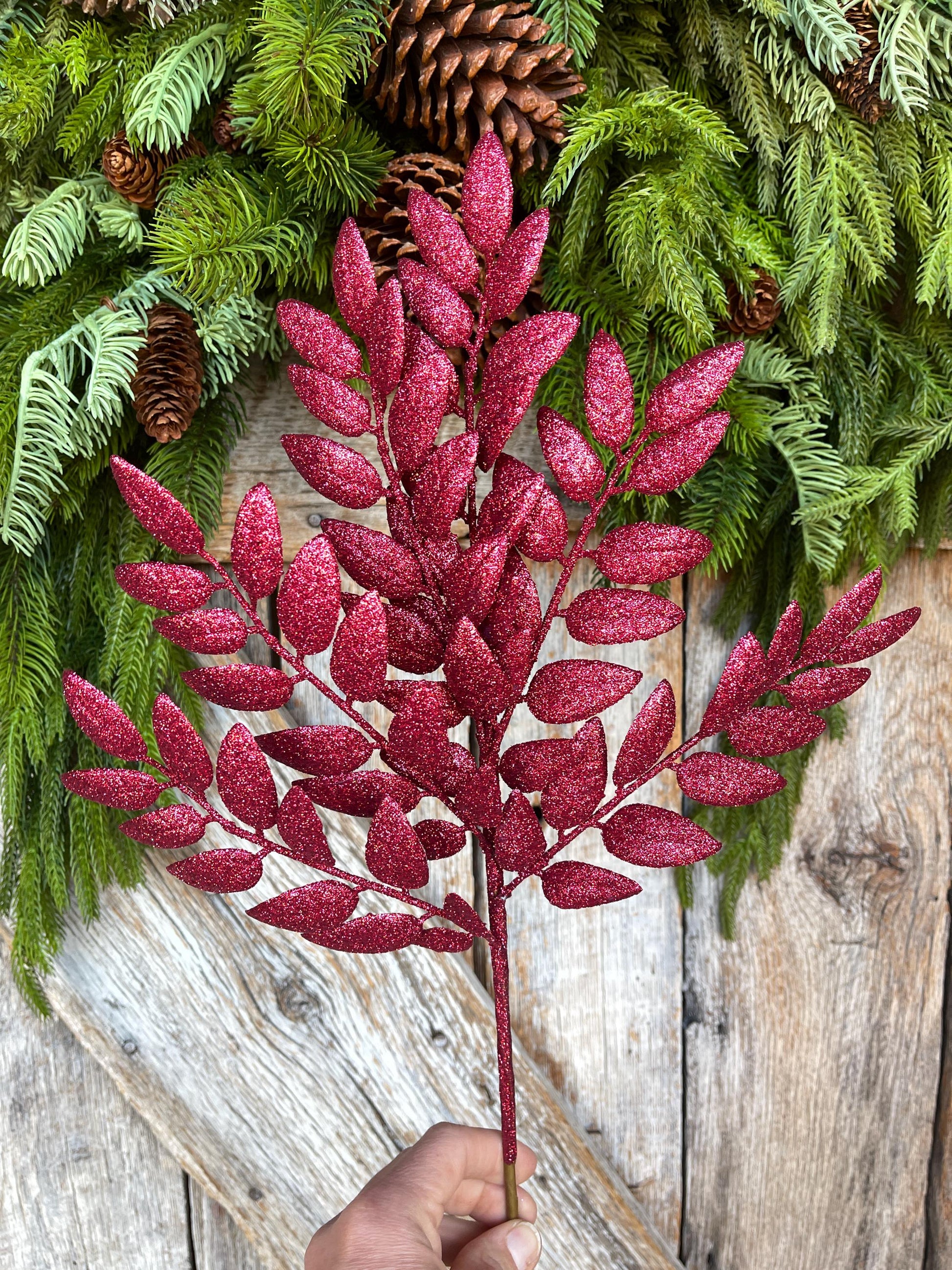 22" Burgundy Honey Locust Spray, Christmas Spray, Burgundy Christmas Tree Spray,
