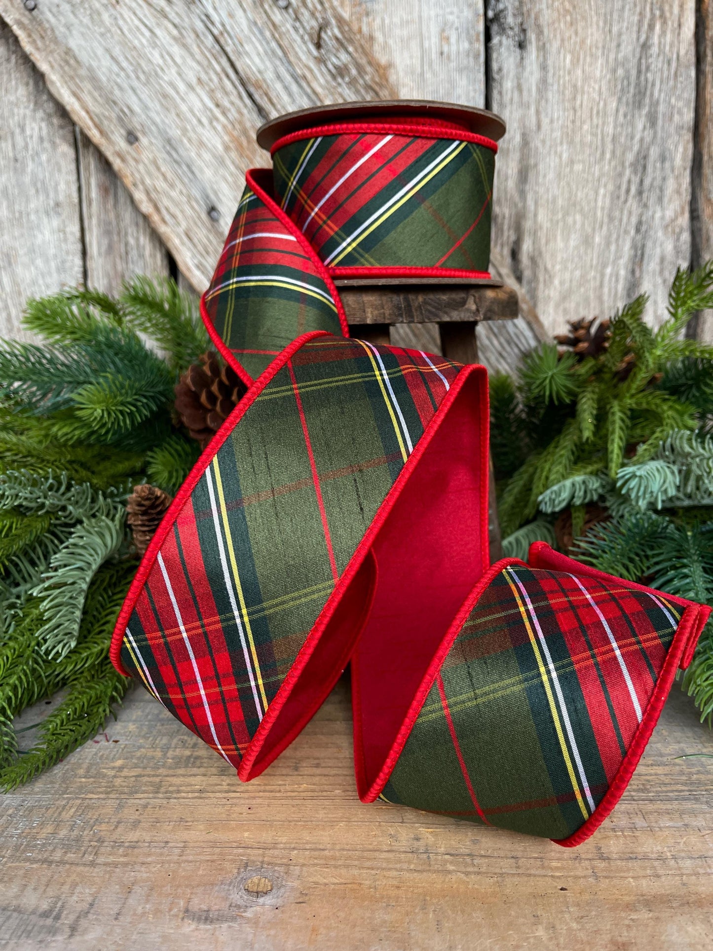 2.5" Christmas Plaid Ribbon, Green Plaid Ribbon, Traditional Christmas Ribbon