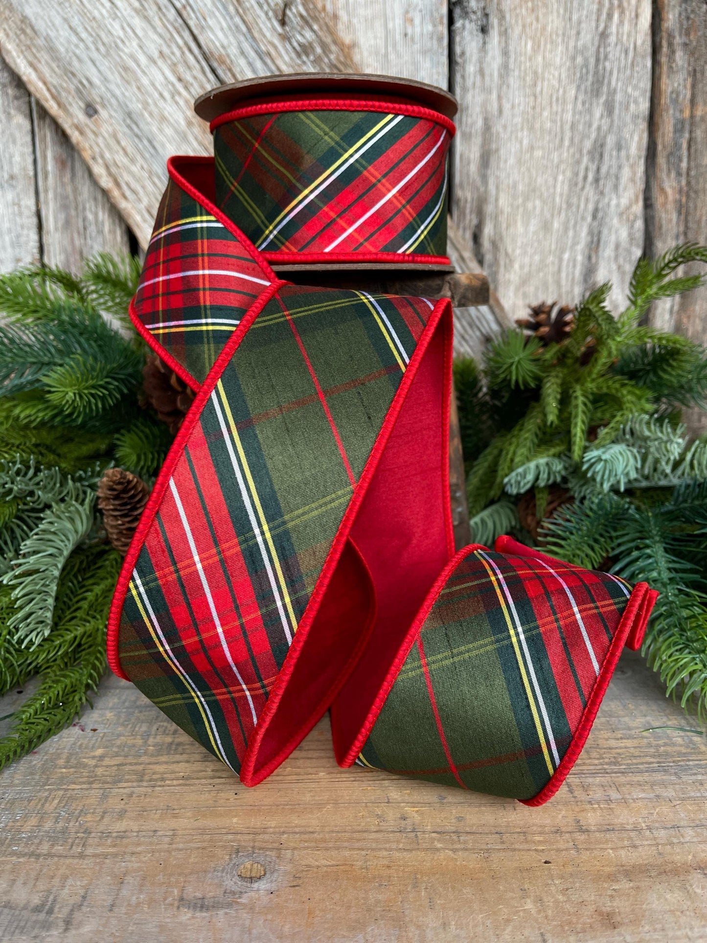 2.5" Christmas Plaid Ribbon, Green Plaid Ribbon, Traditional Christmas Ribbon
