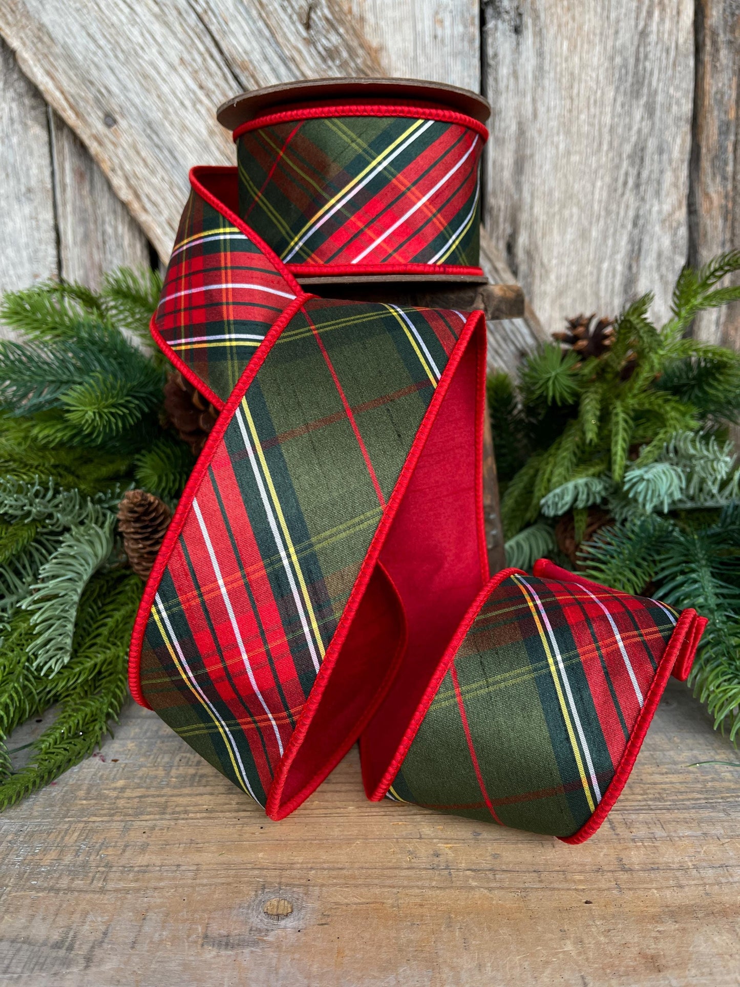 2.5" Christmas Plaid Ribbon, Green Plaid Ribbon, Traditional Christmas Ribbon